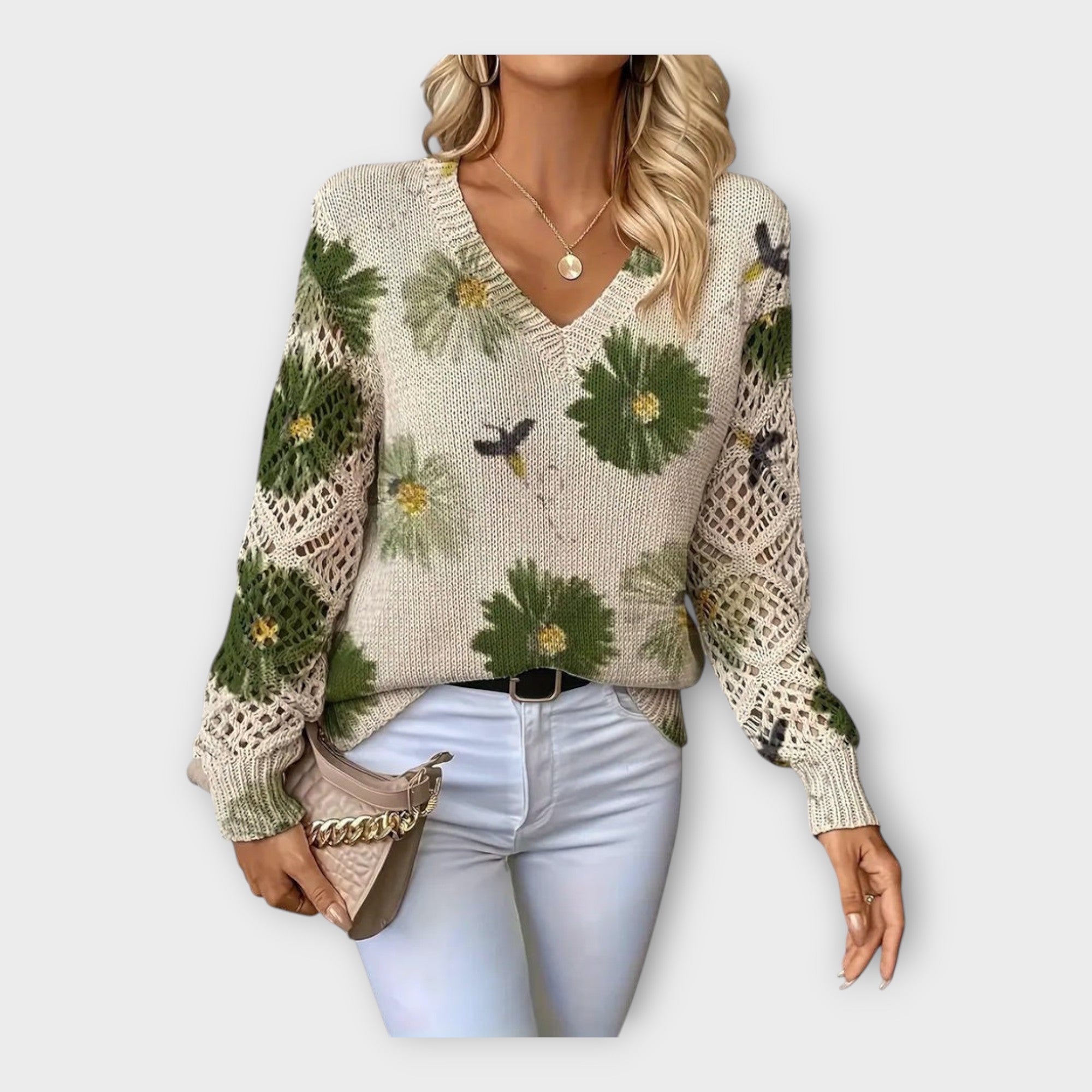 Blusa de punto con detalles de encaje