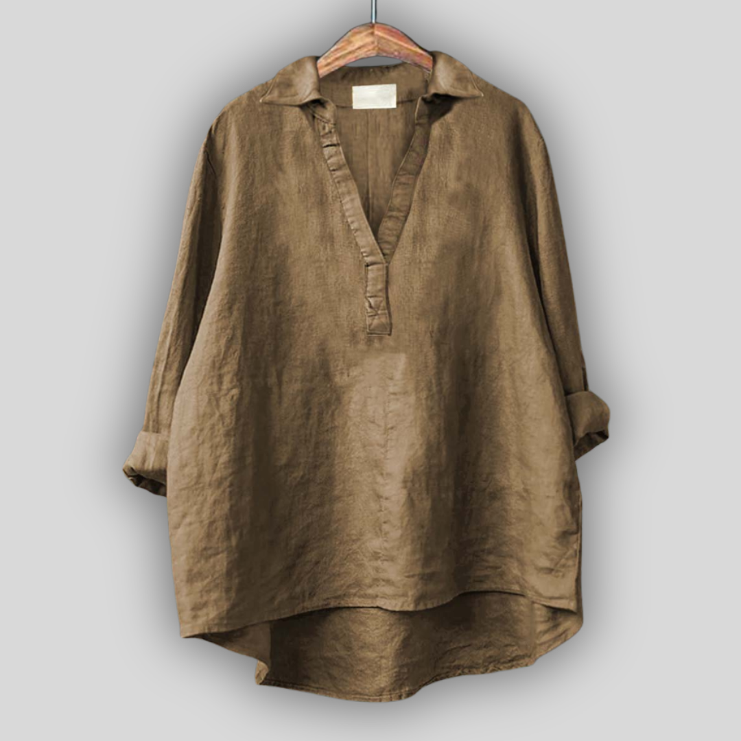 Blusa de lino blanca con cuello en V