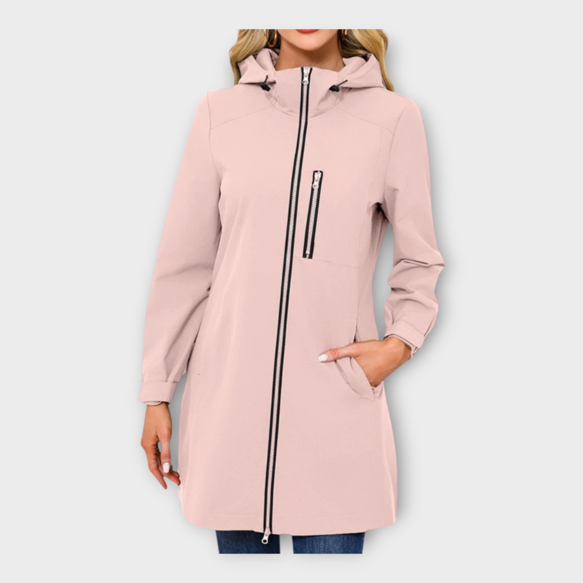 Chaqueta larga impermeable con capucha