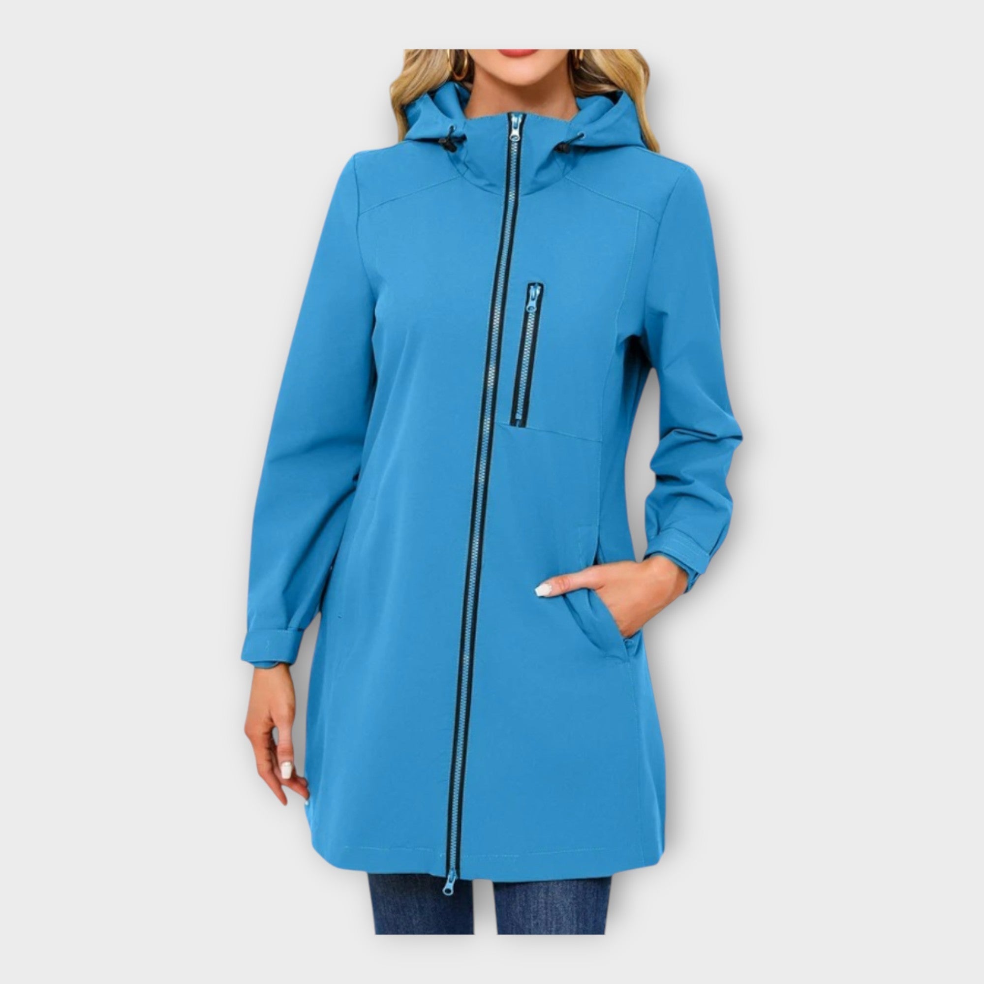 Chaqueta larga impermeable con capucha