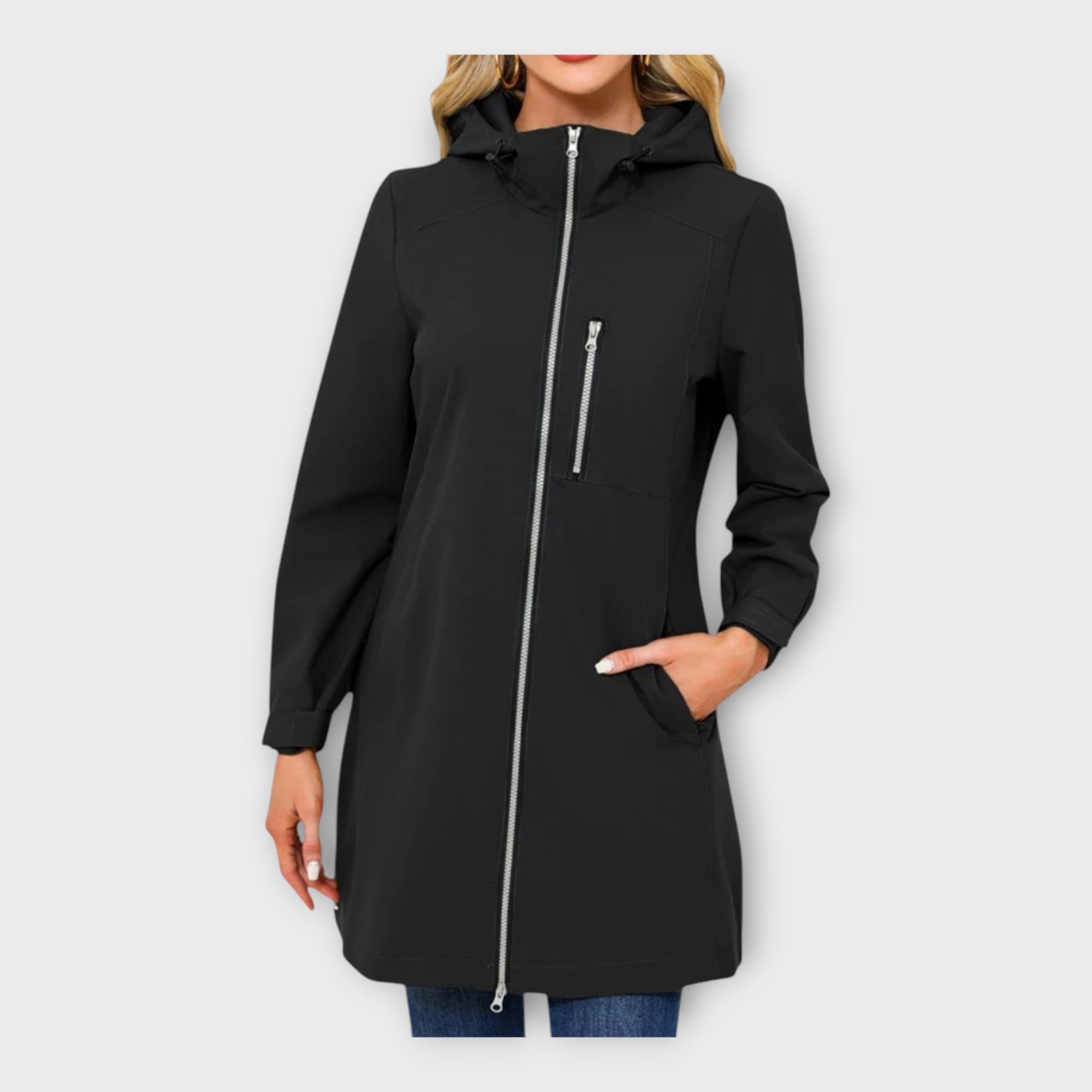 Chaqueta larga impermeable con capucha