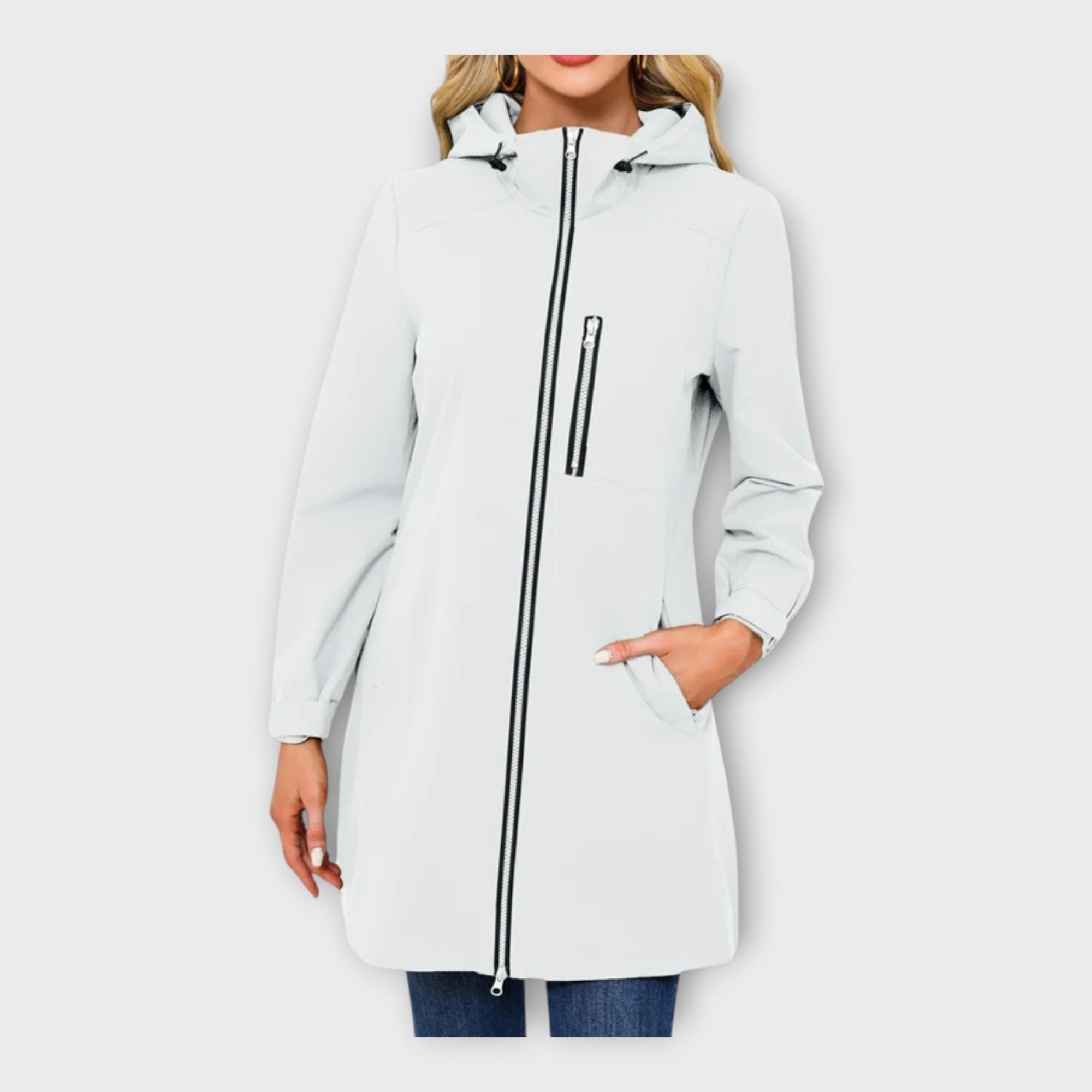 Chaqueta larga impermeable con capucha
