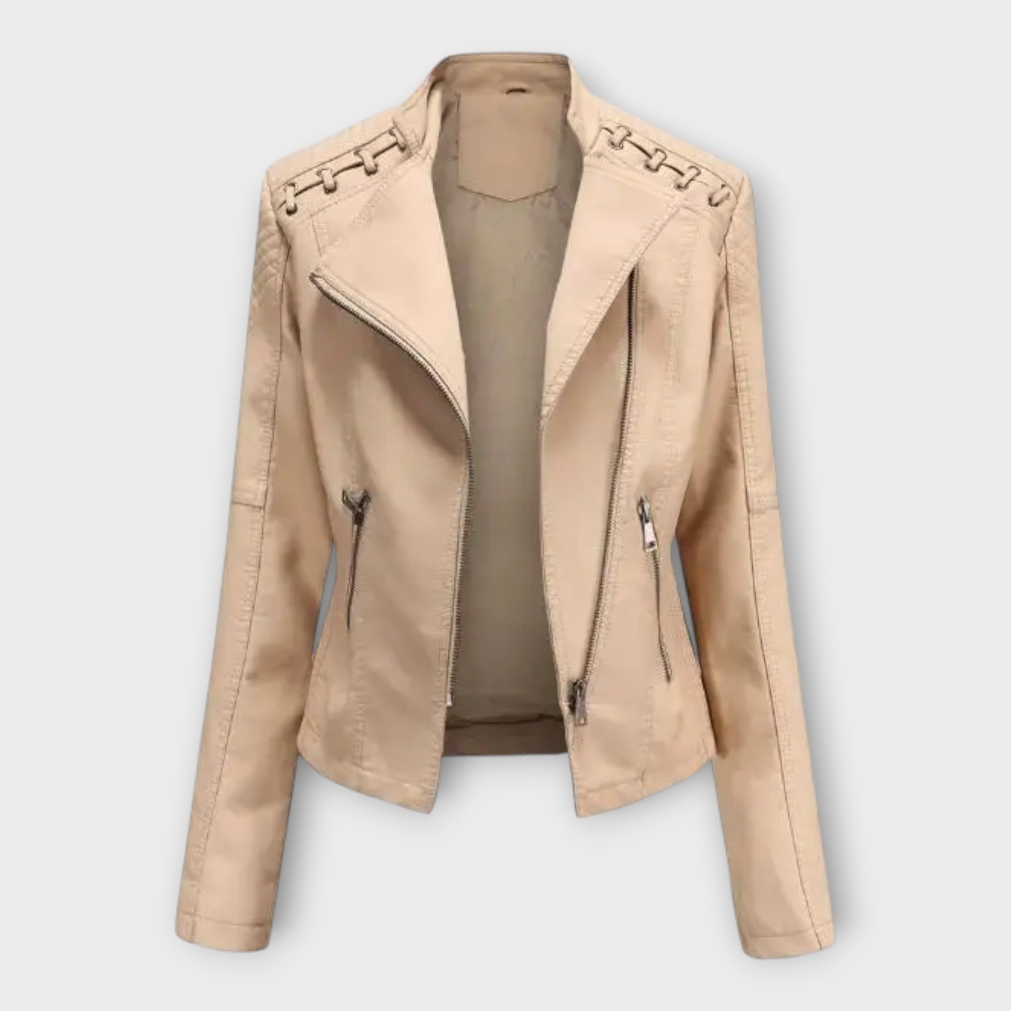 Chaqueta de cuero moderna con una línea elegante y un refinamiento atemporal