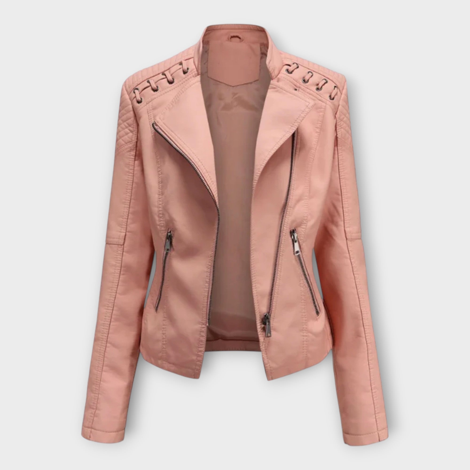 Chaqueta de cuero moderna con una línea elegante y un refinamiento atemporal