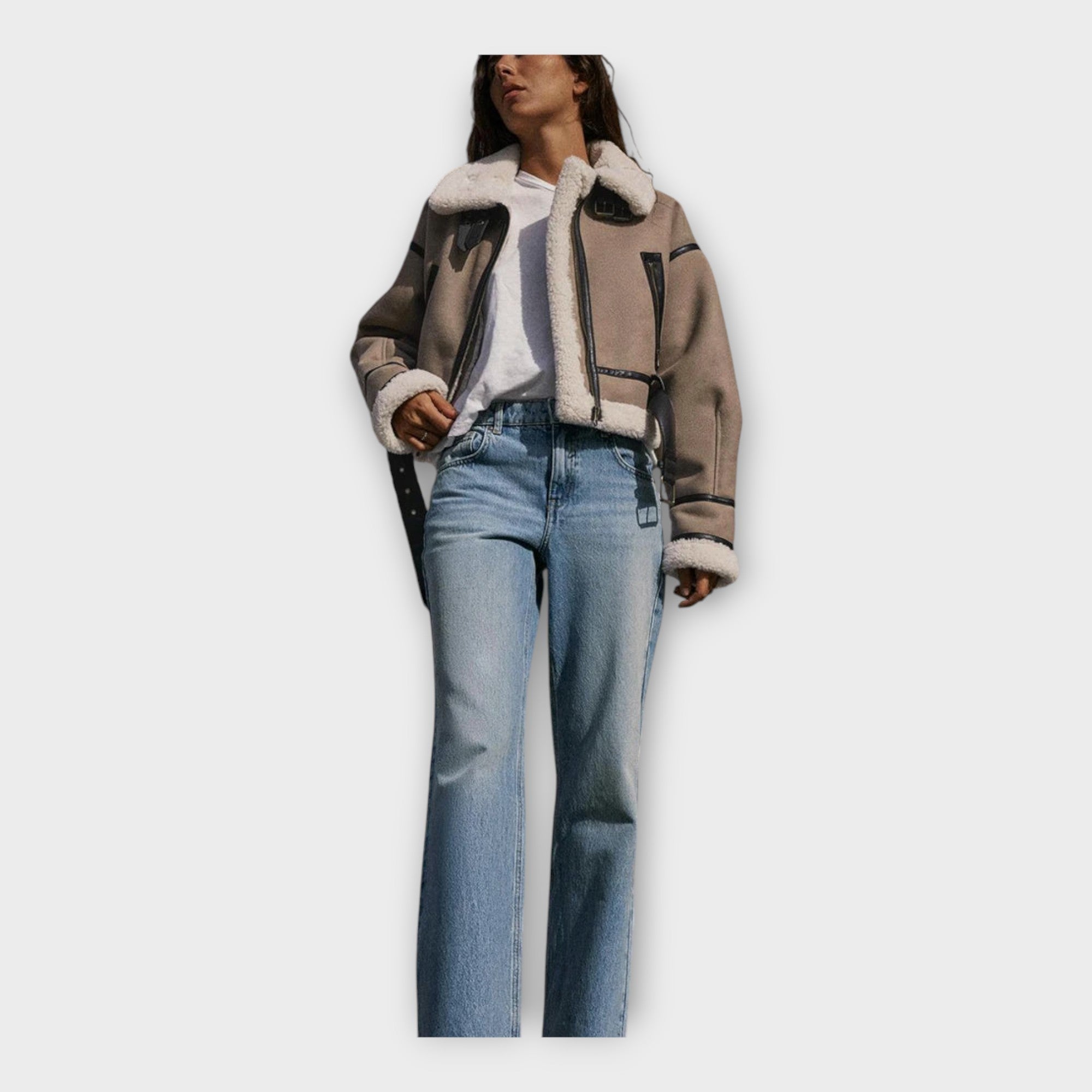 Chaqueta de cuero con forro y cinturón