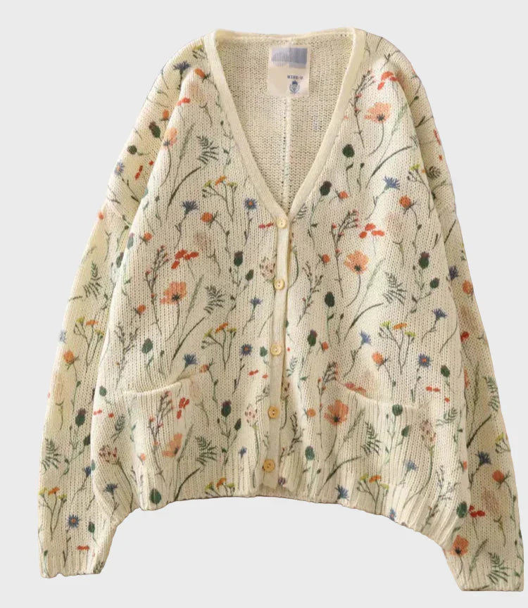 Elegante chaleco de punto con estampado floral