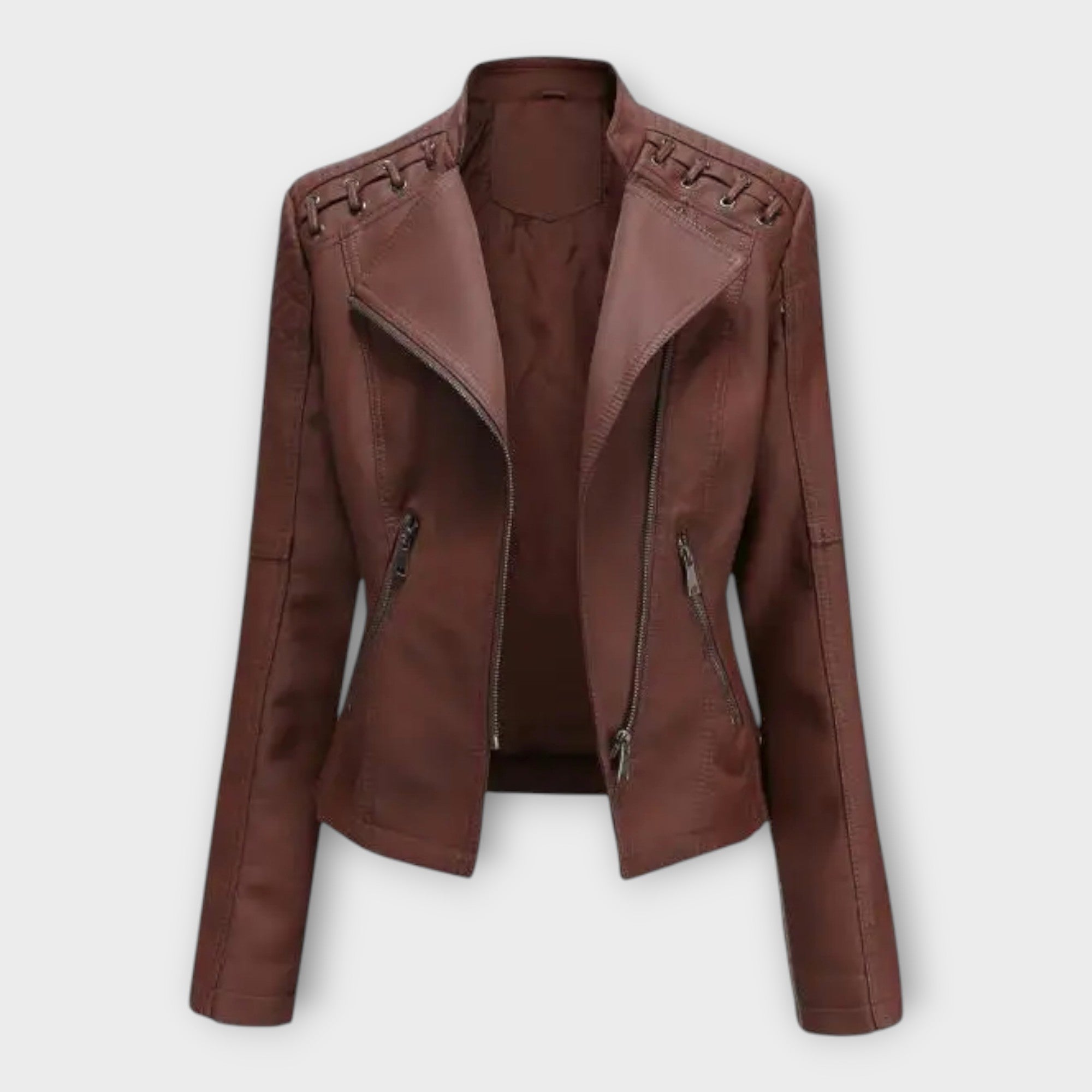 Chaqueta de cuero moderna con una línea elegante y un refinamiento atemporal