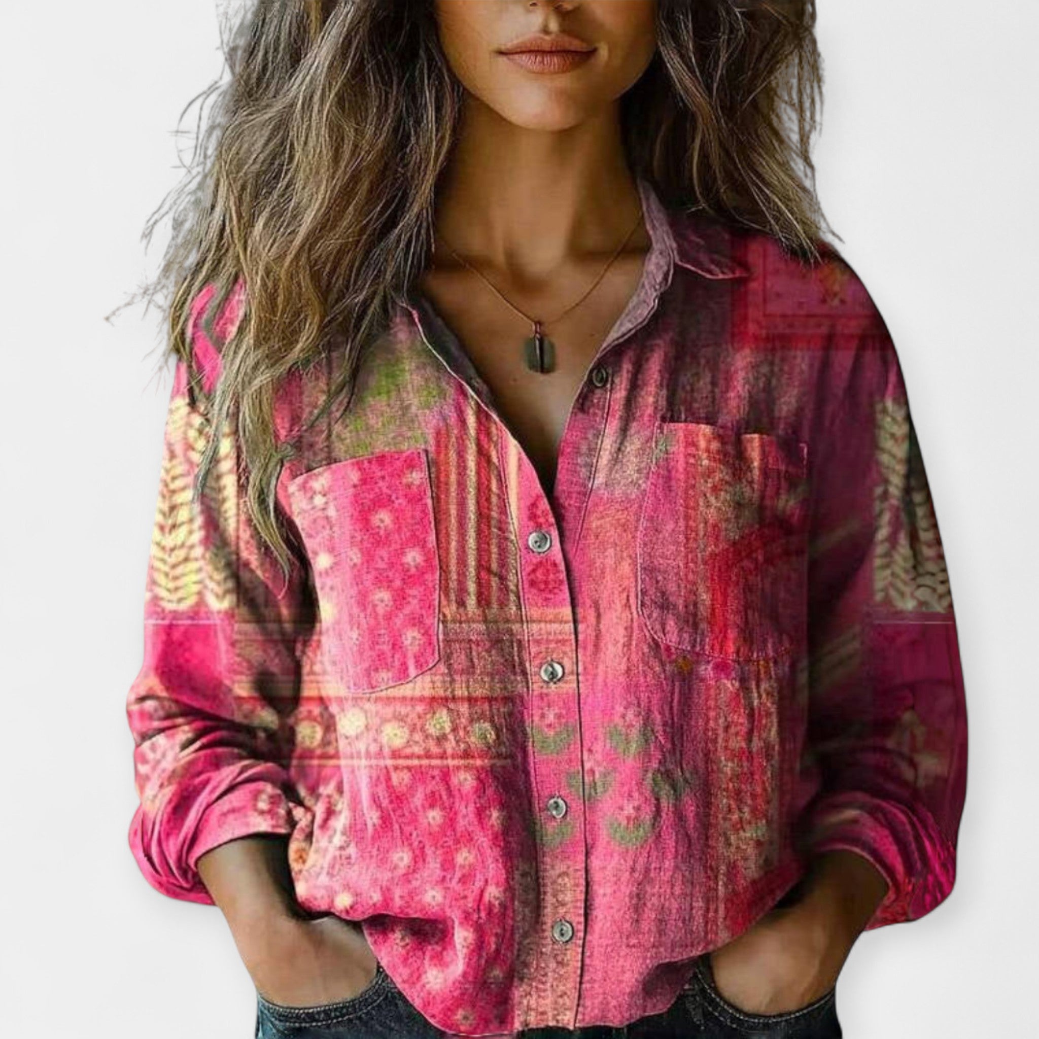 Blusa Étnica Vintage de Manga Larga