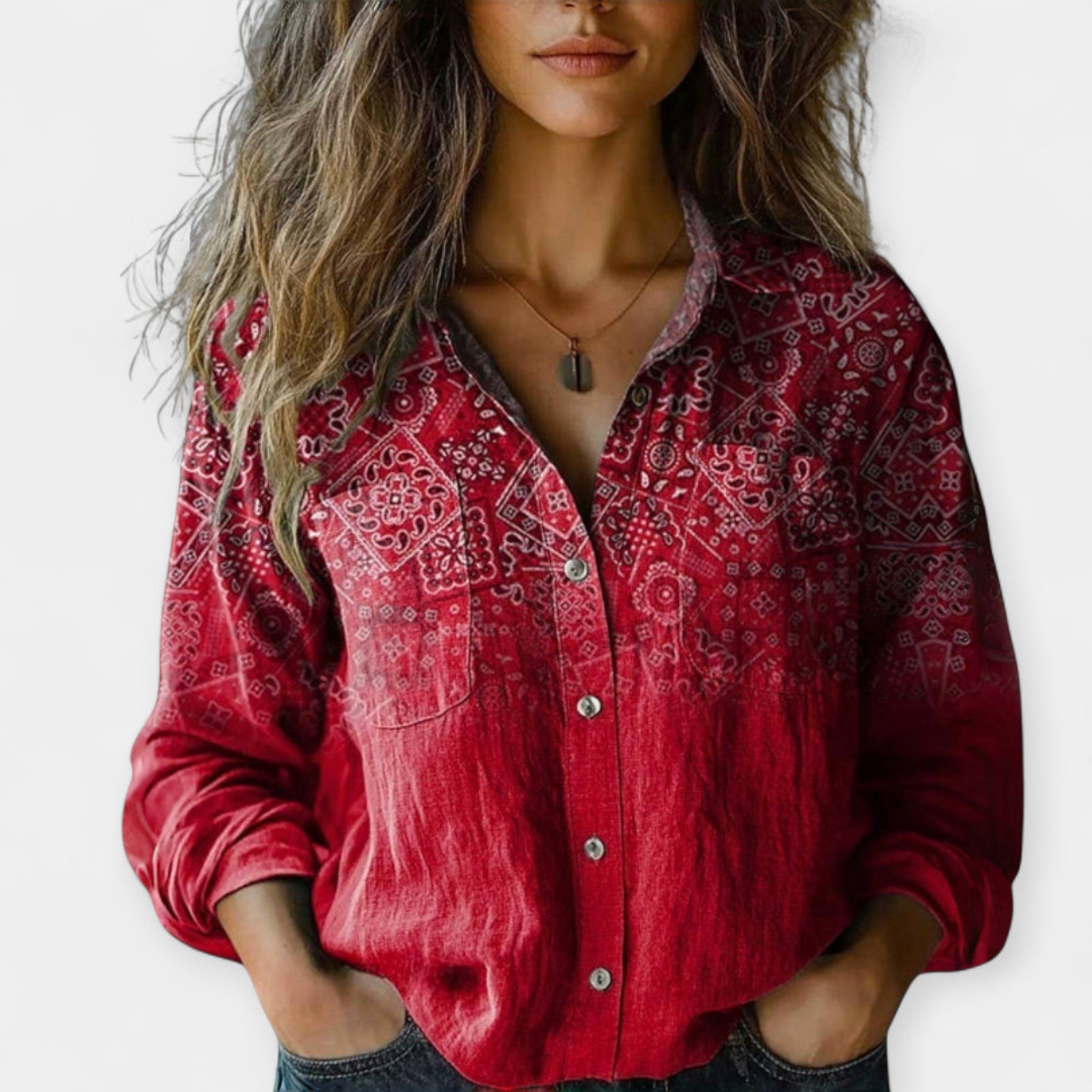 Blusa Étnica Vintage de Manga Larga