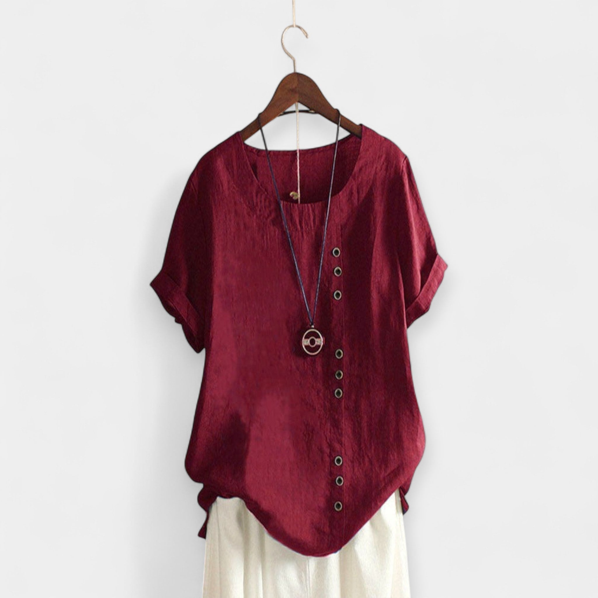 Blusa Monocromática con Cuello Redondo y Botones