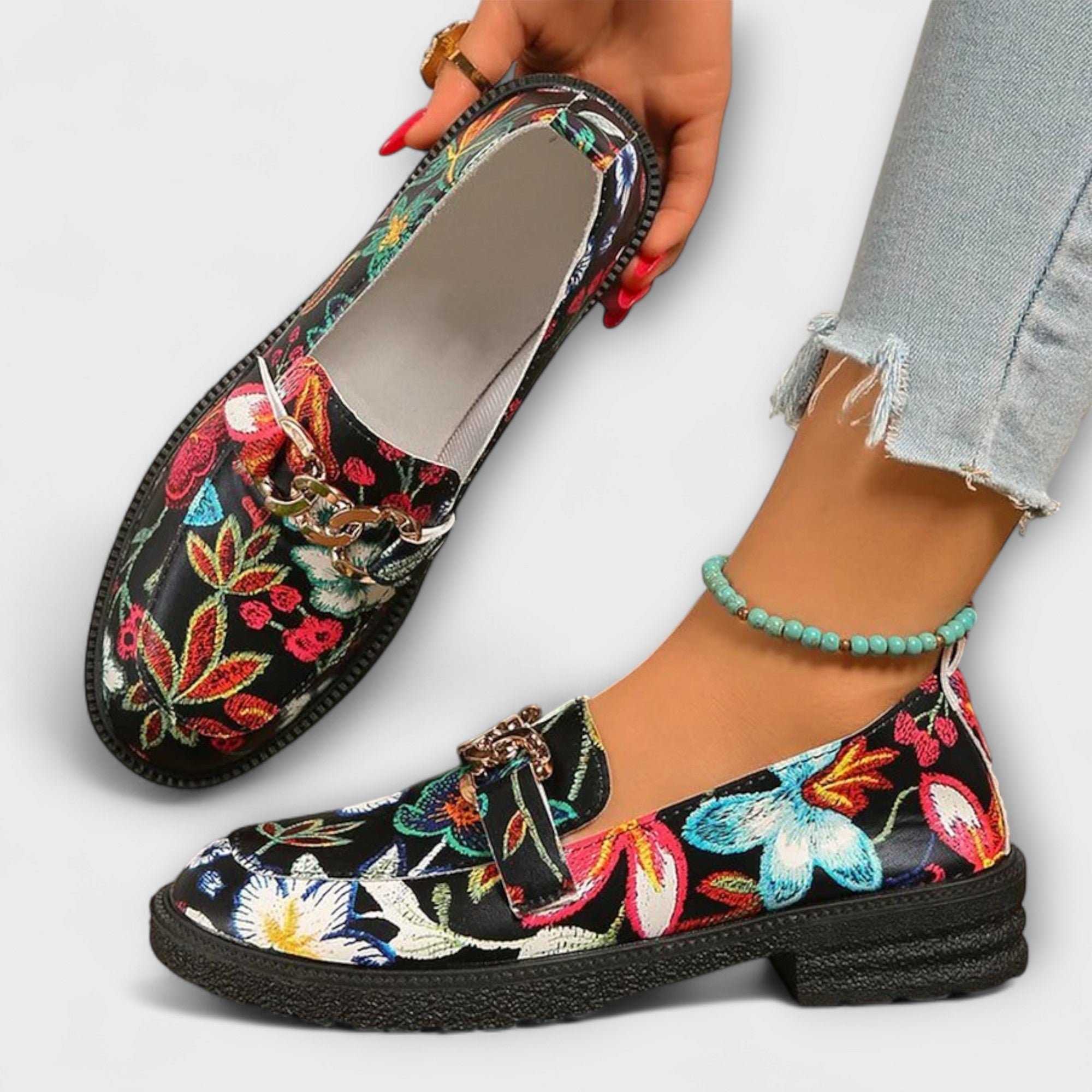 Orla – Mocasines con estampado floral colorido