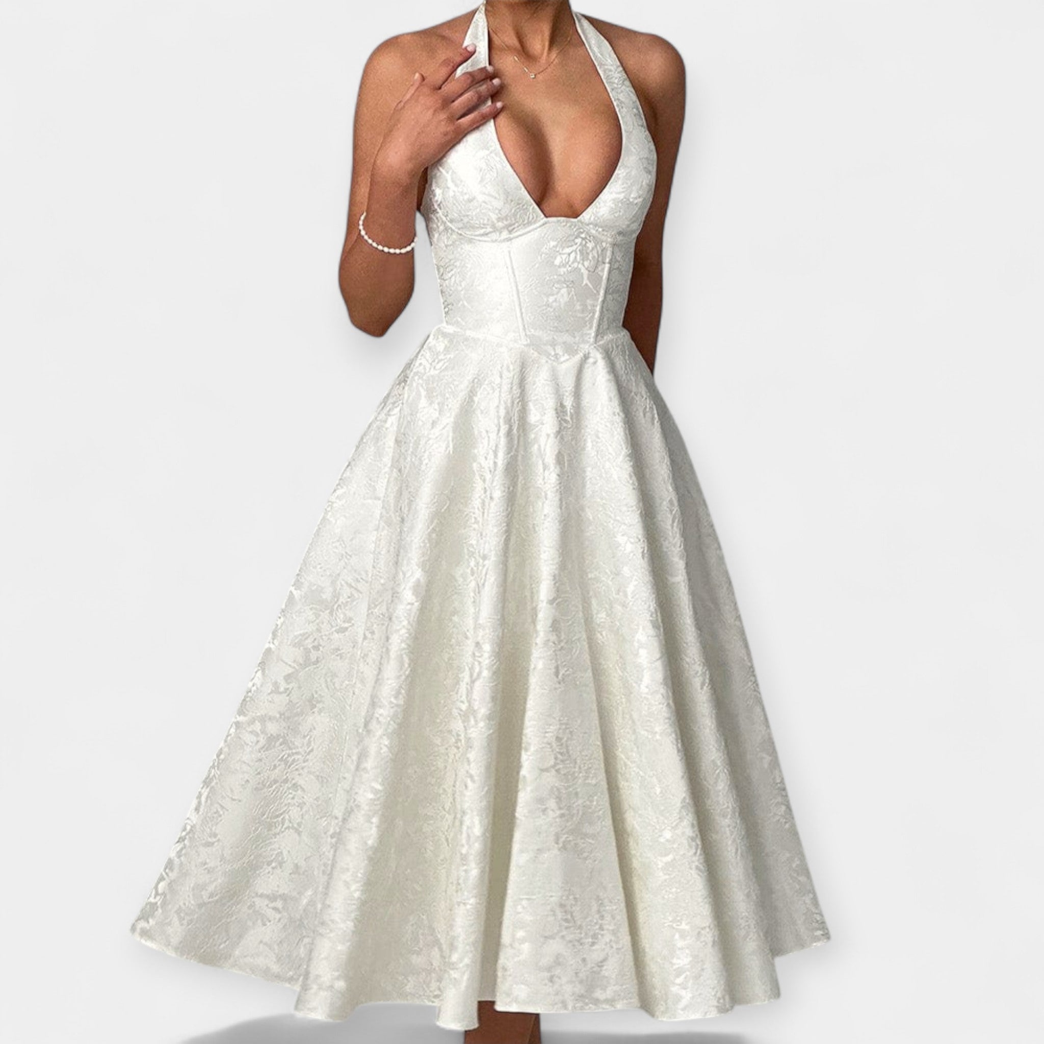 Vestido Midi con Espalda Abierta y Corsé