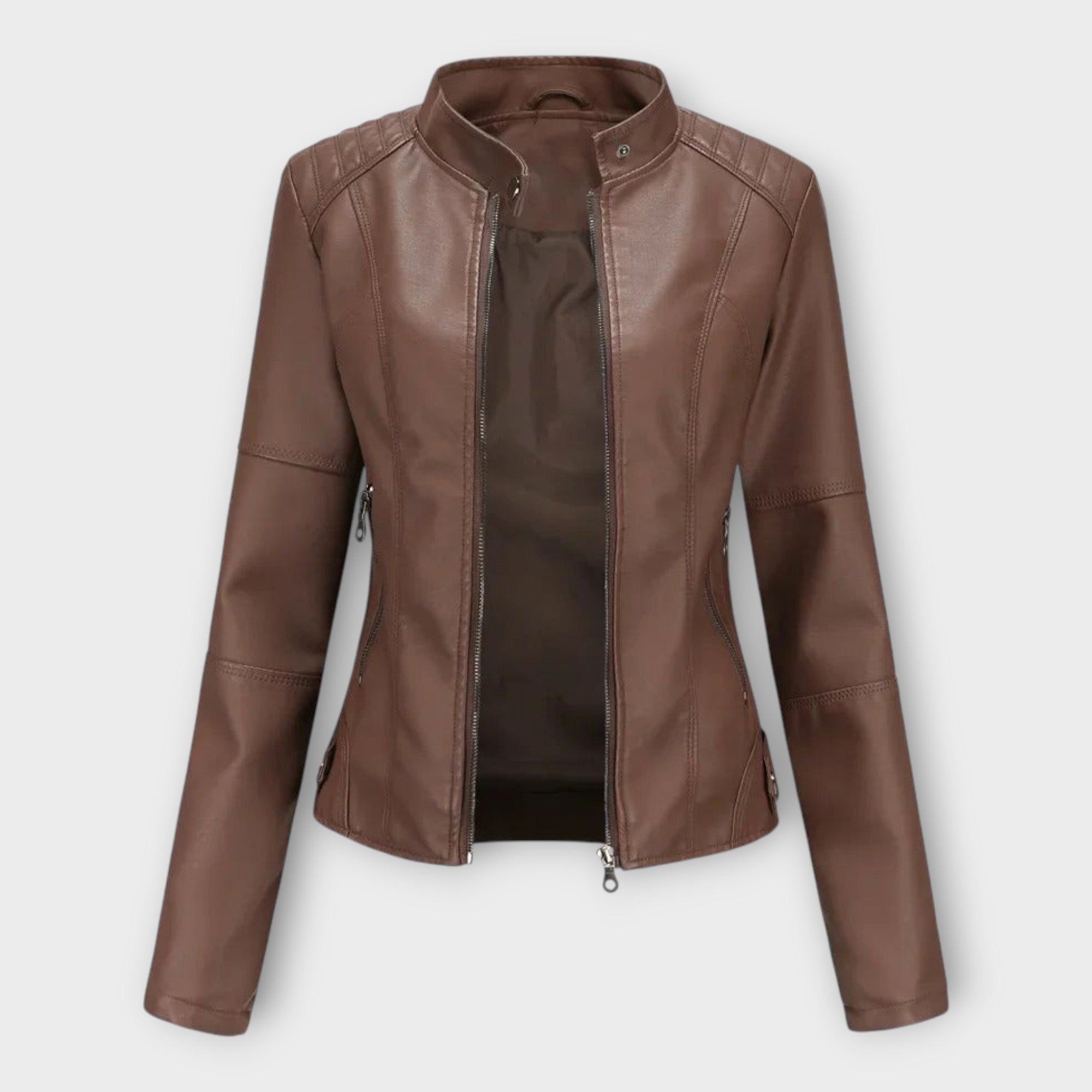 Elegante chaqueta de cuero de línea moderna y estilo atemporal