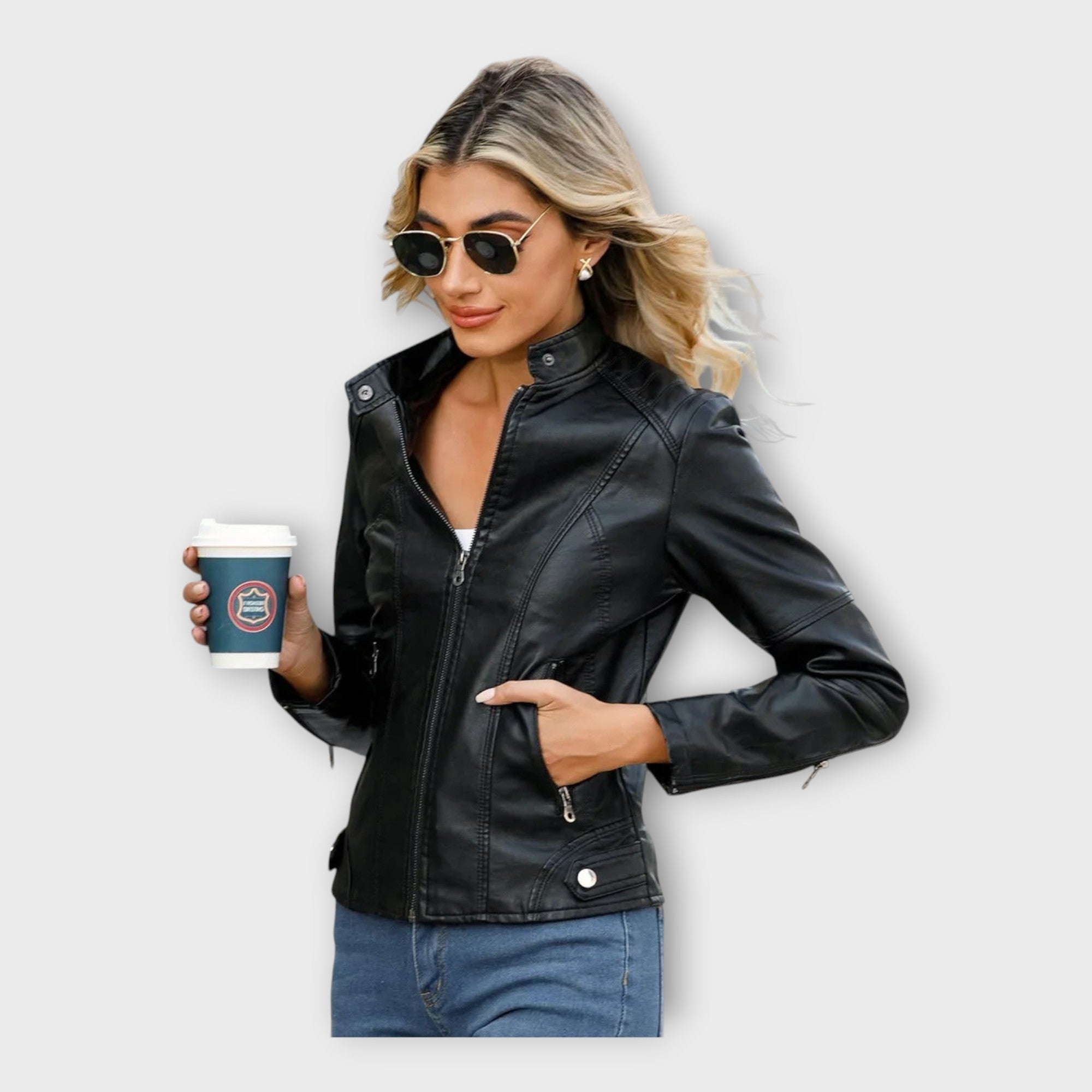 Elegante chaqueta de cuero de línea moderna y estilo atemporal