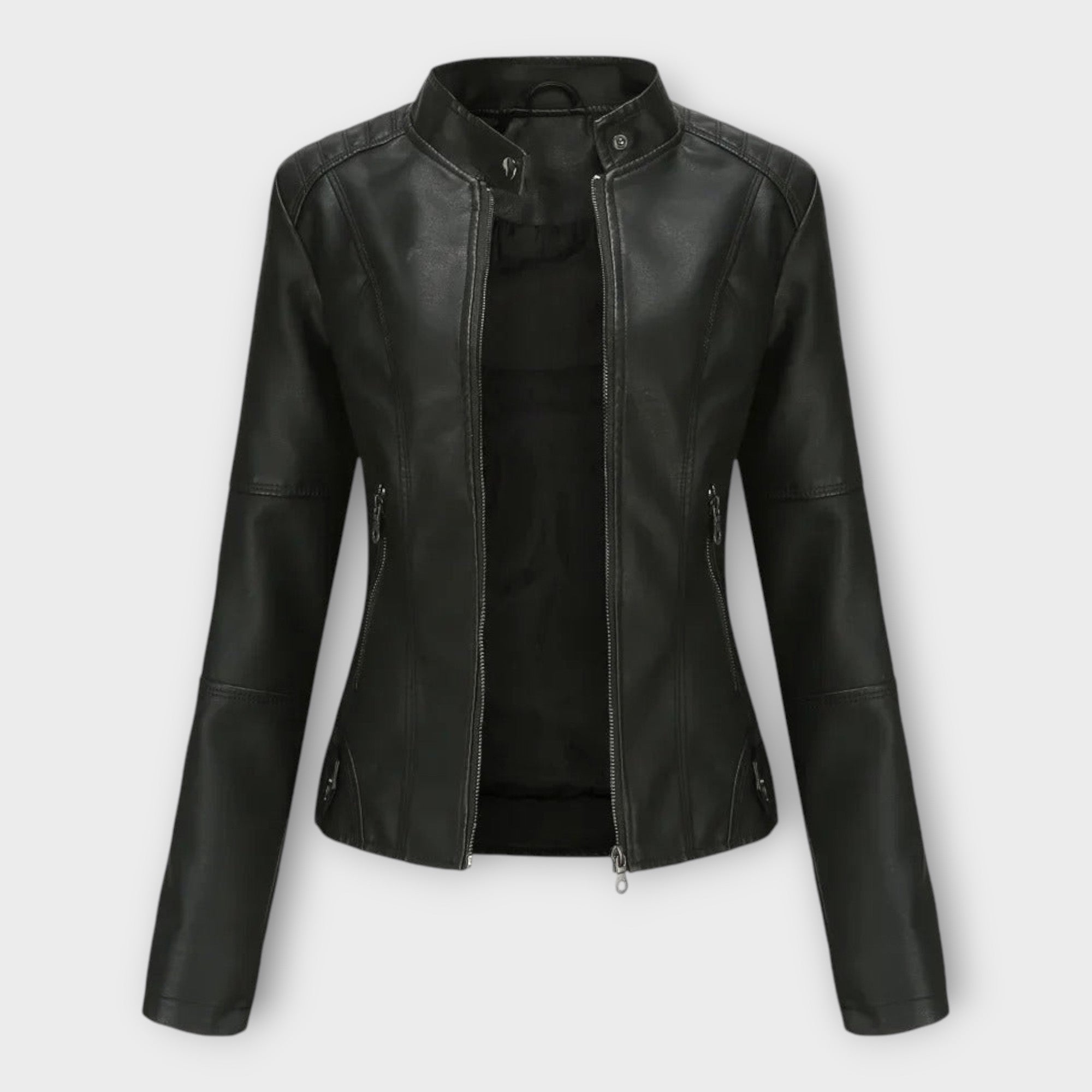 Elegante chaqueta de cuero de línea moderna y estilo atemporal