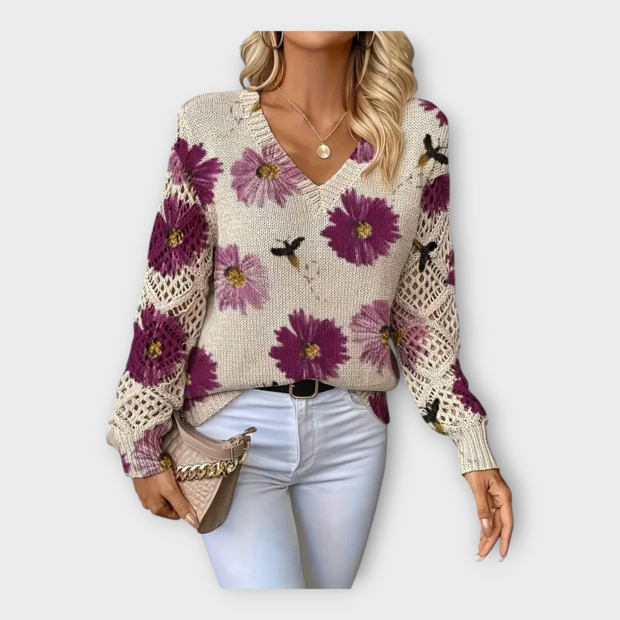 Blusa de punto con detalles de encaje