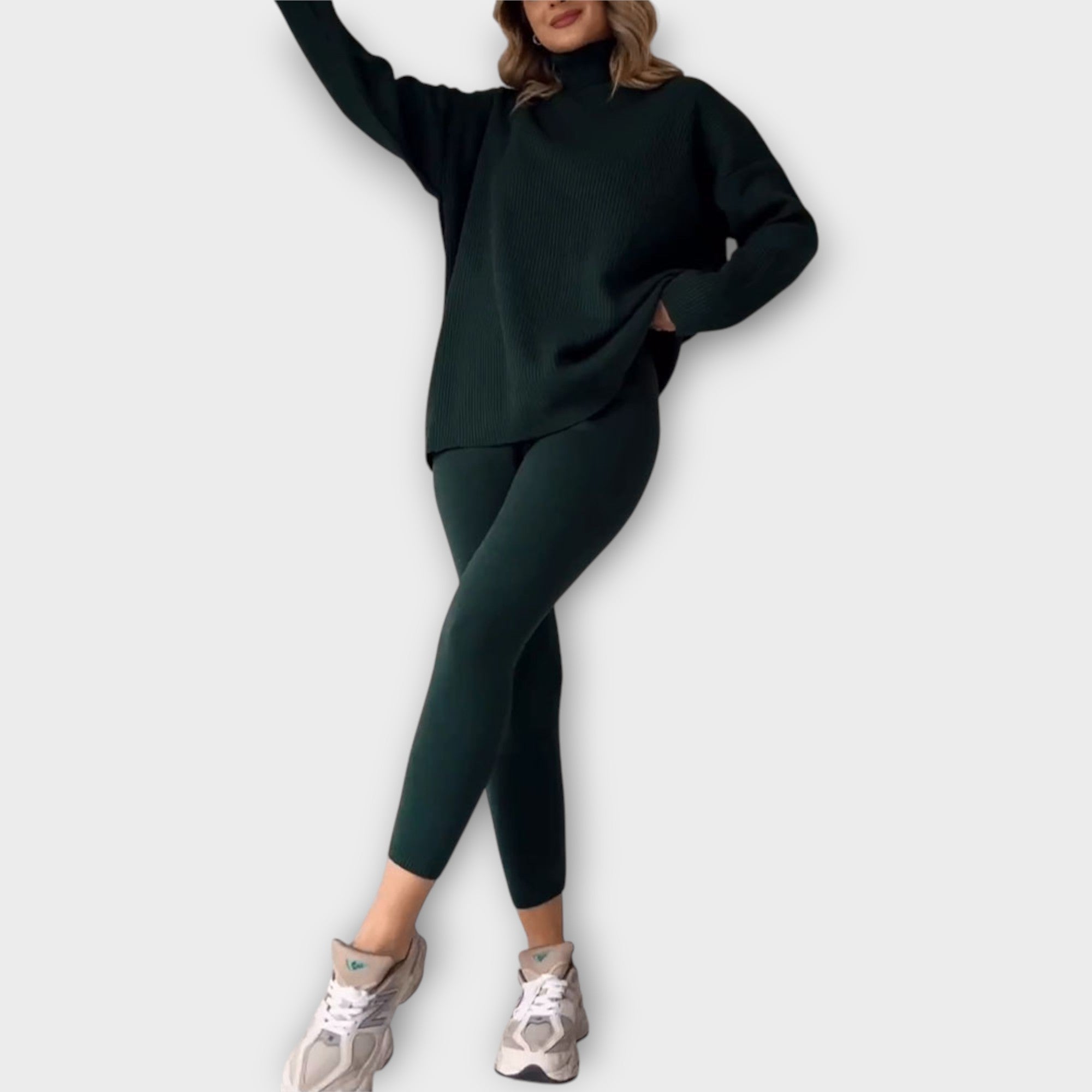 Conjunto de punto con estética moderna