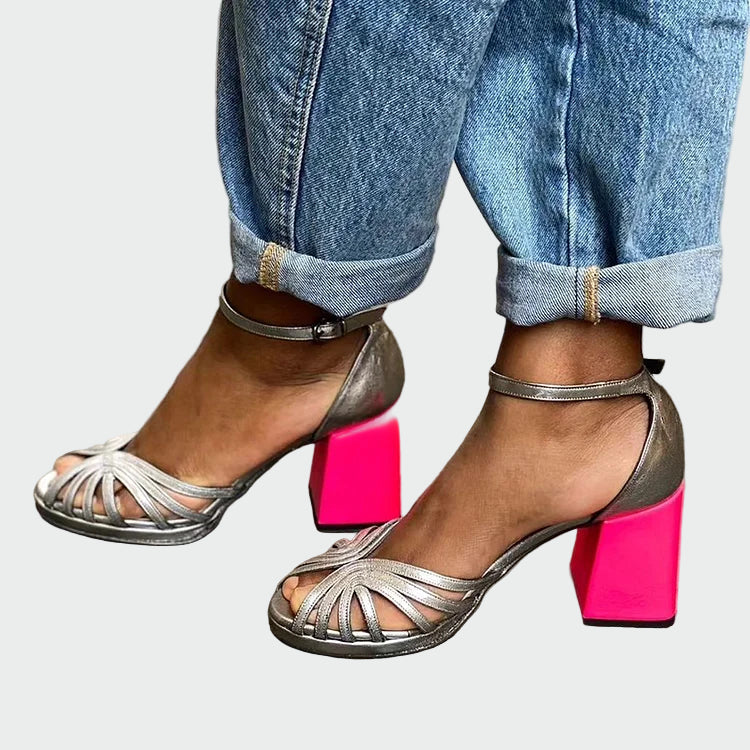 Sandalias con tacón bicolor