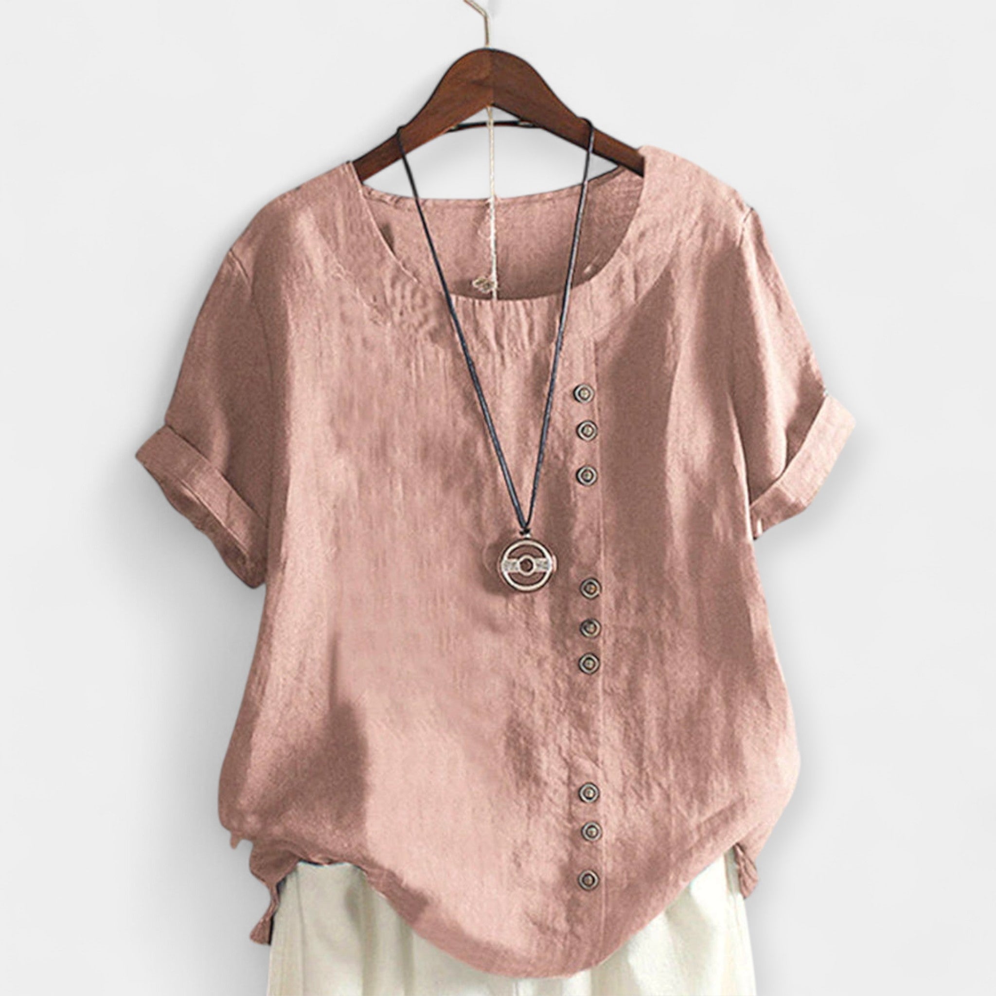 Blusa Monocromática con Cuello Redondo y Botones