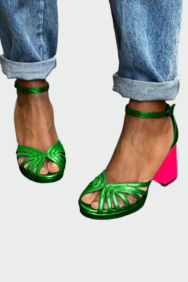 Sandalias con tacón bicolor