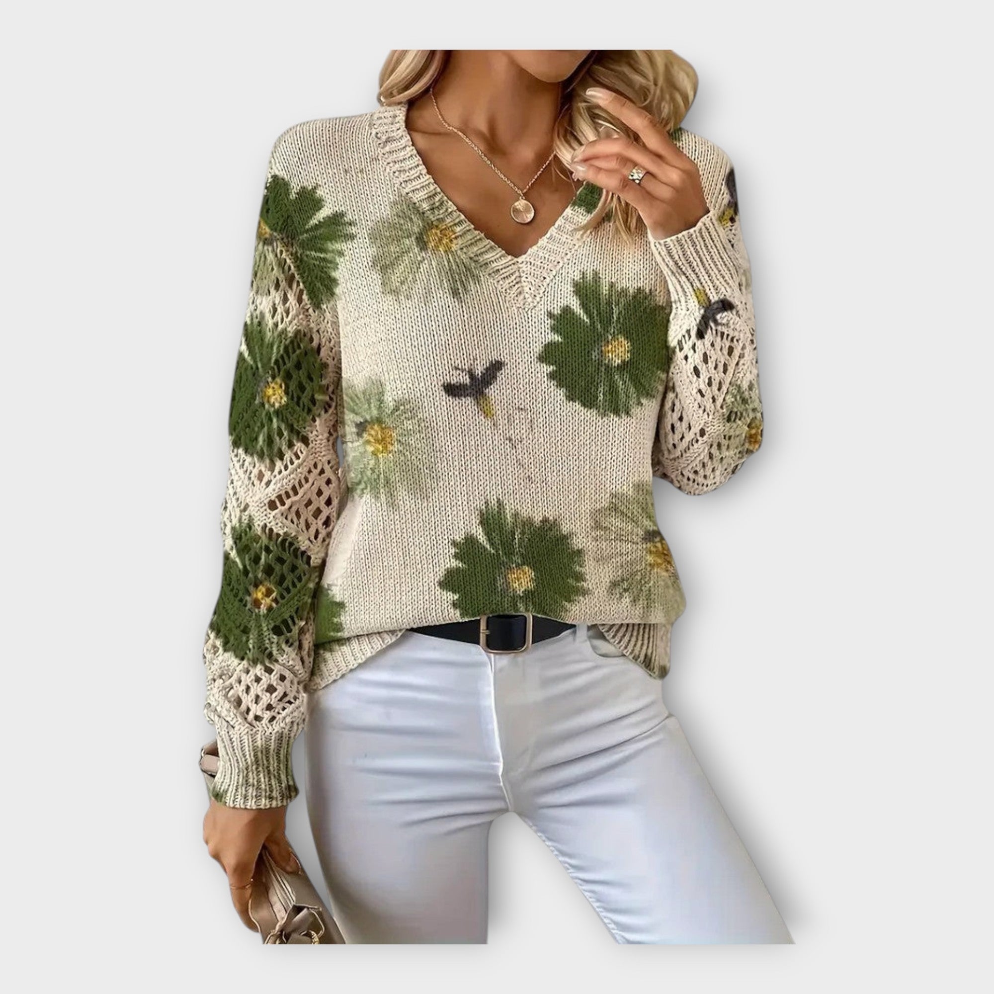 Blusa de punto con detalles de encaje