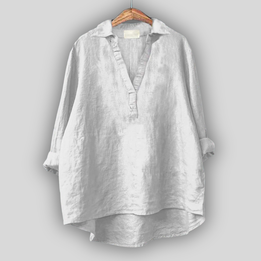 Blusa de lino blanca con cuello en V