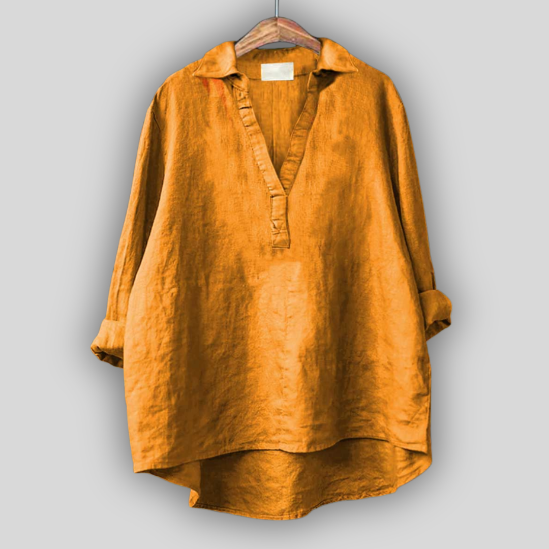 Blusa de lino blanca con cuello en V