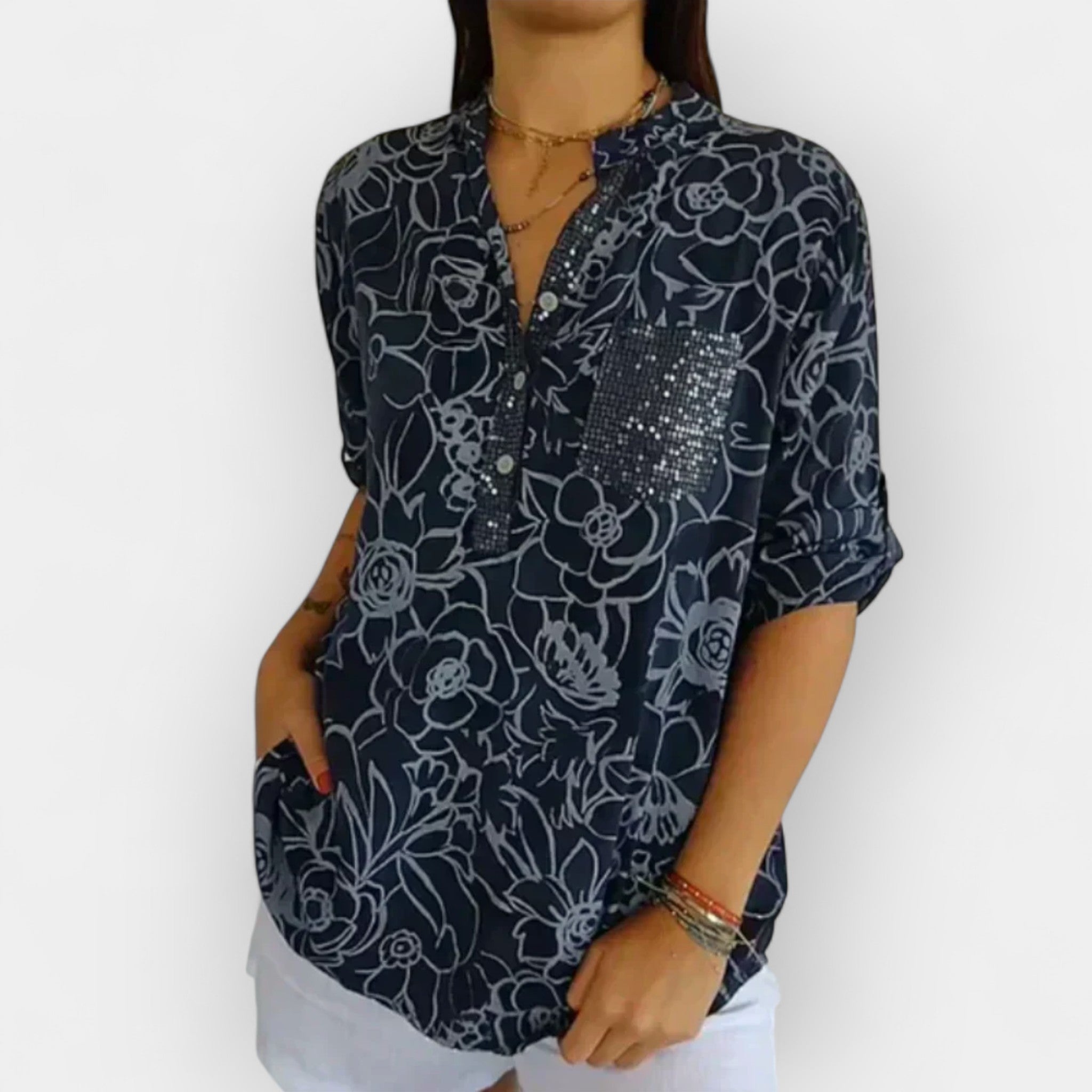 Blusa Floral con Detalle Brillante
