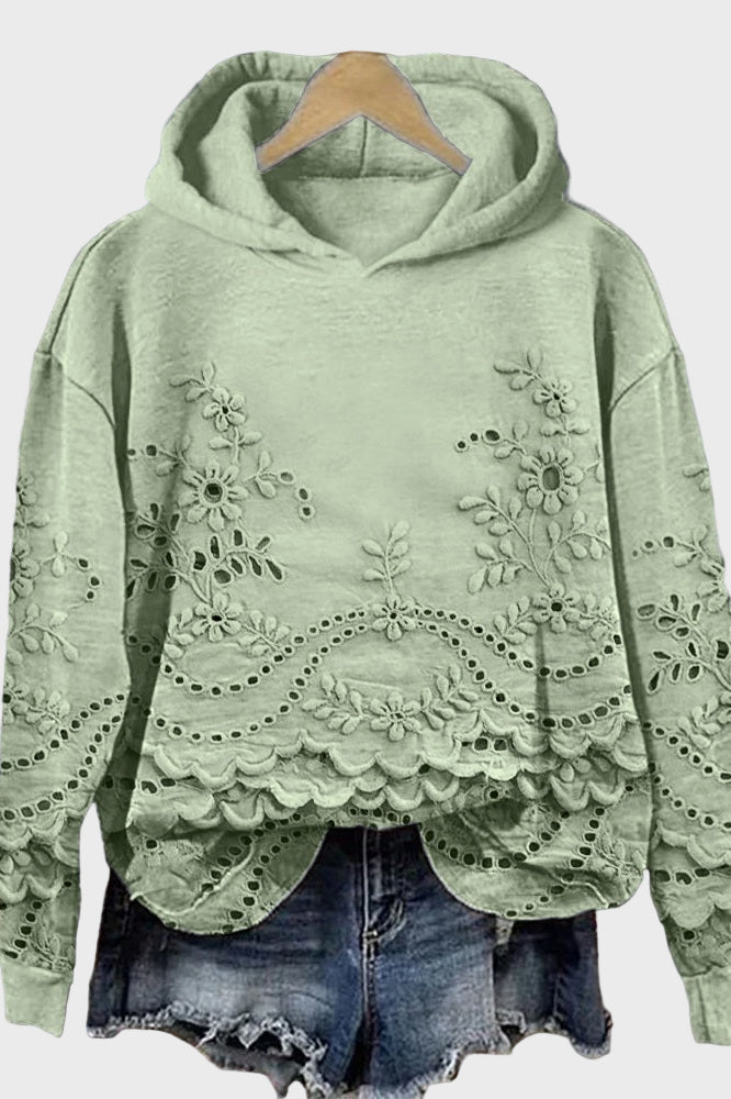 Sudadera con capucha de encaje verde prado