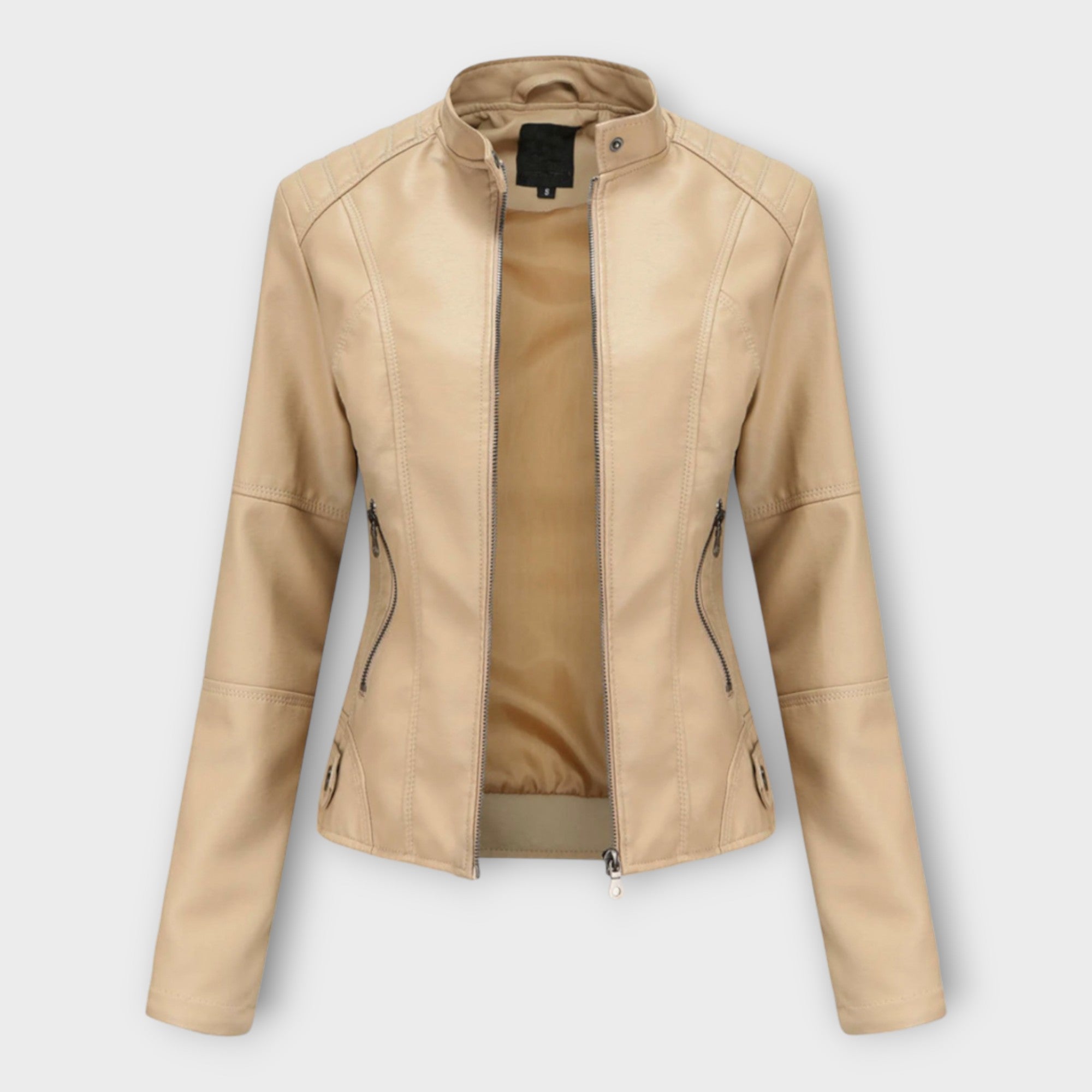 Elegante chaqueta de cuero de línea moderna y estética atemporal