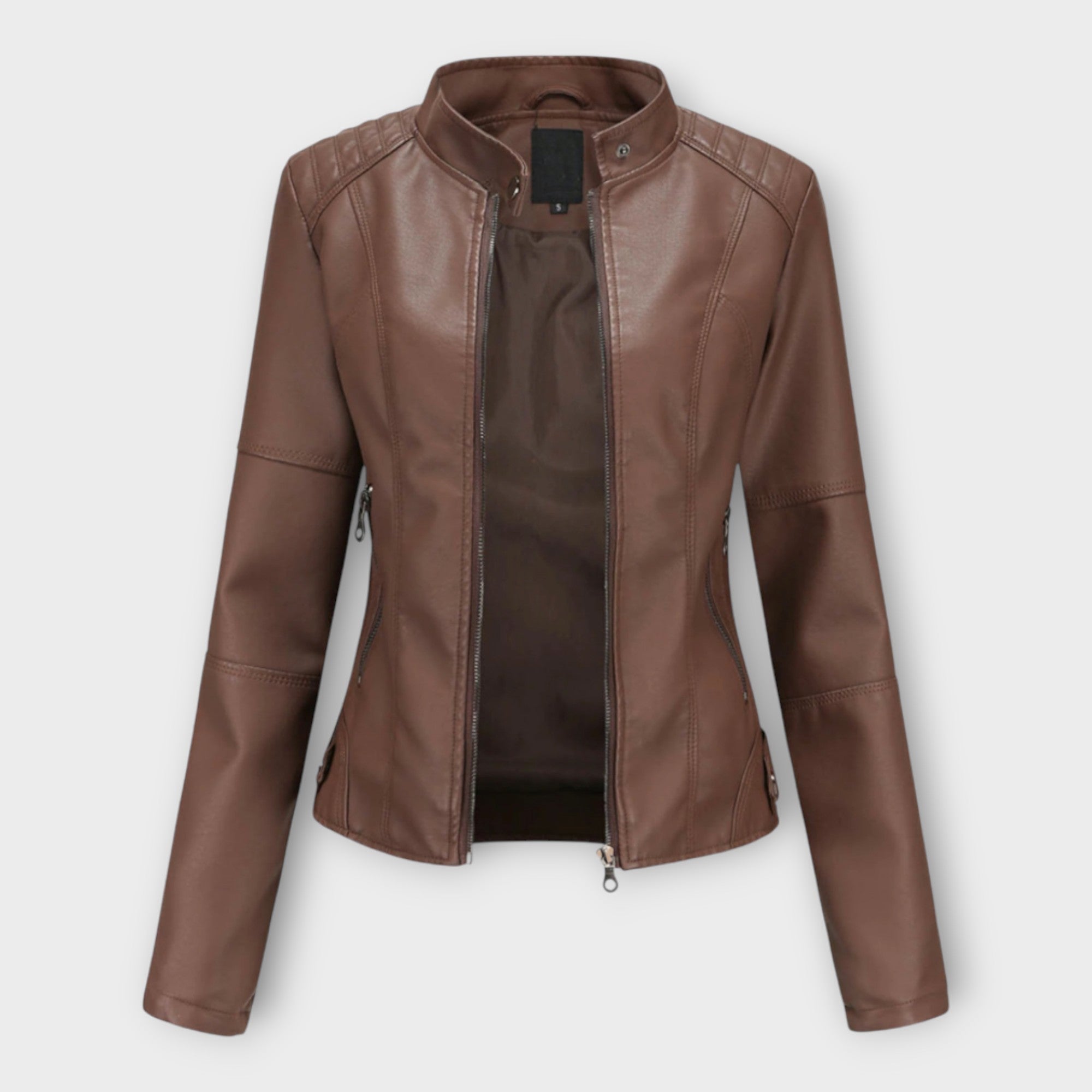 Elegante chaqueta de cuero de línea moderna y estética atemporal