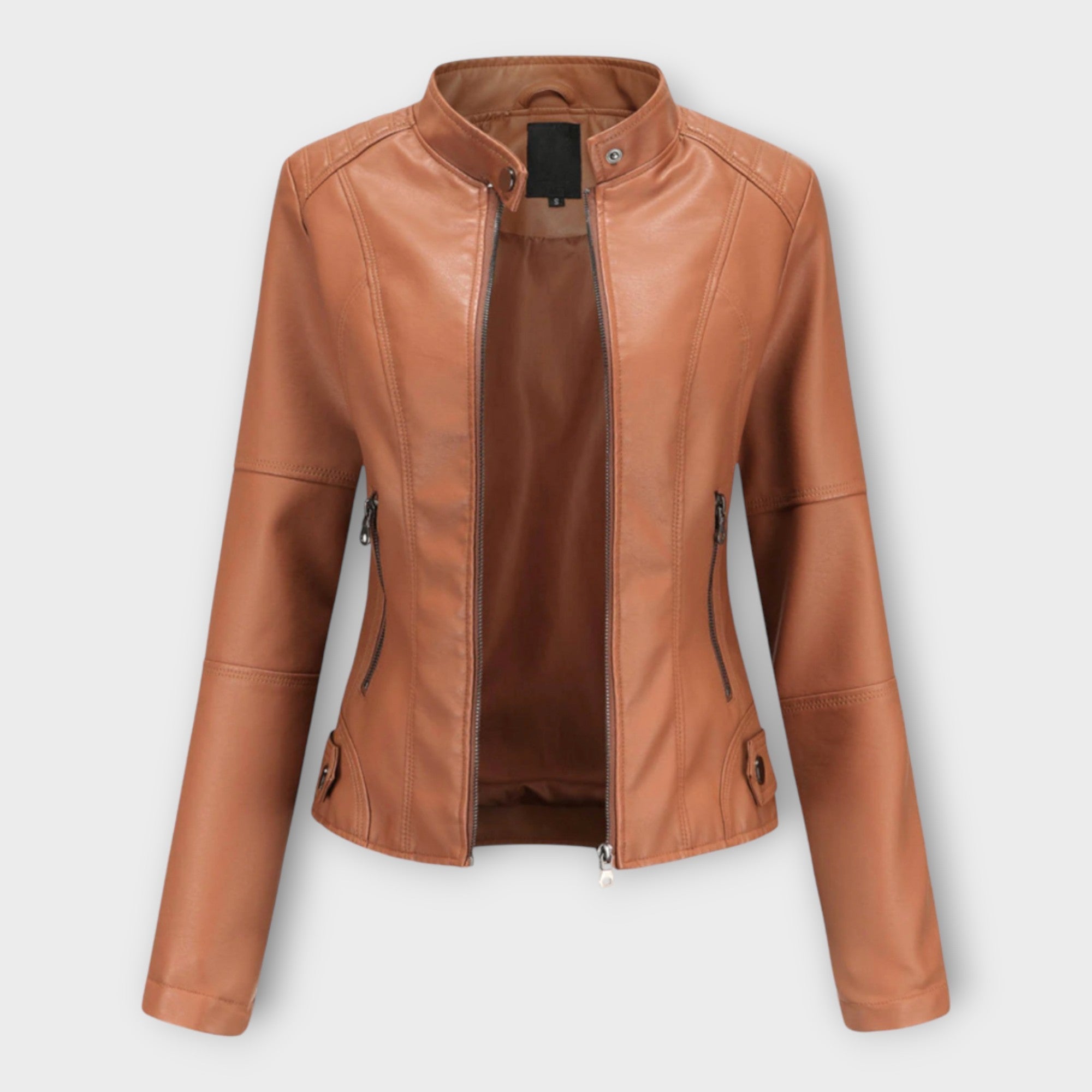 Elegante chaqueta de cuero de línea moderna y estética atemporal