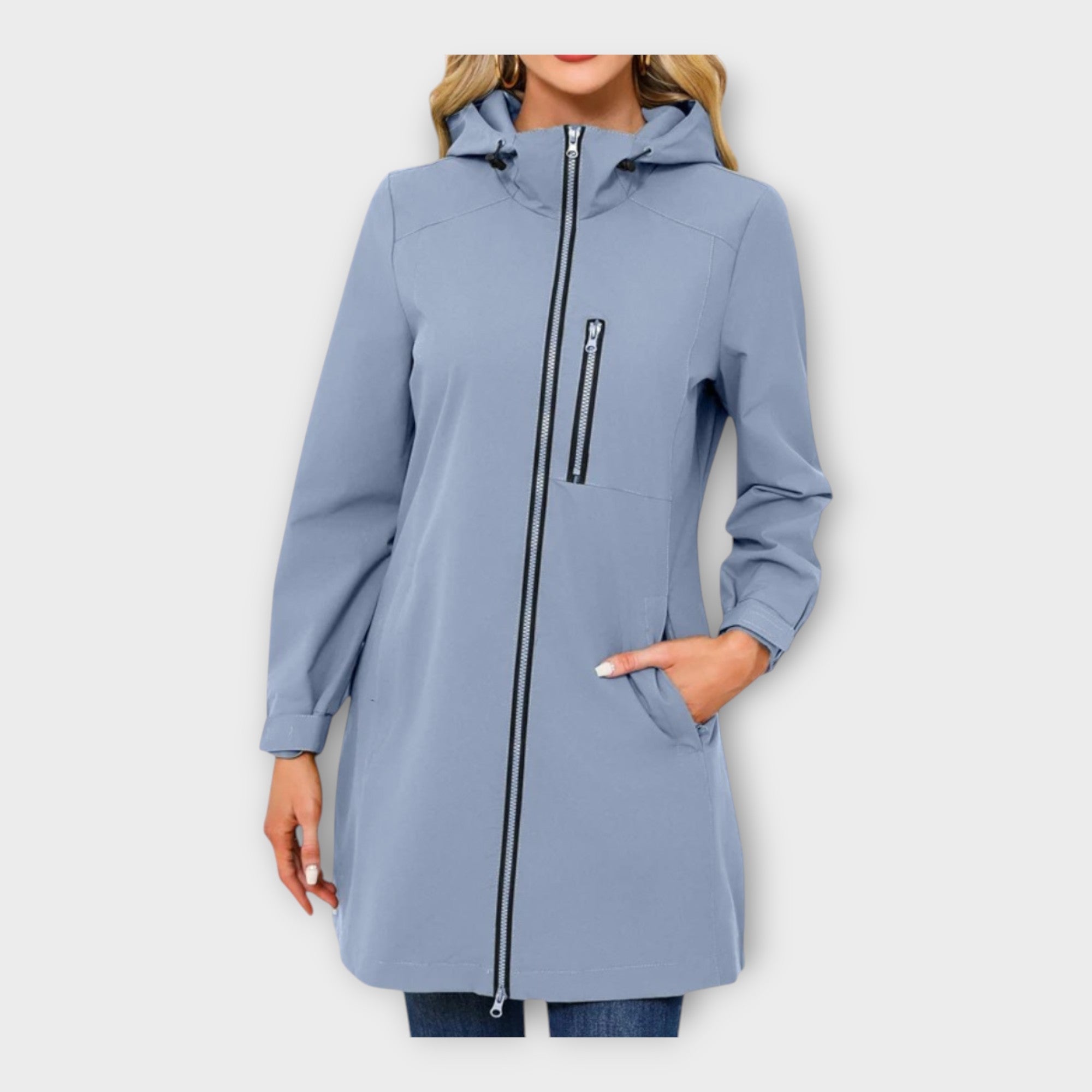 Chaqueta larga impermeable con capucha