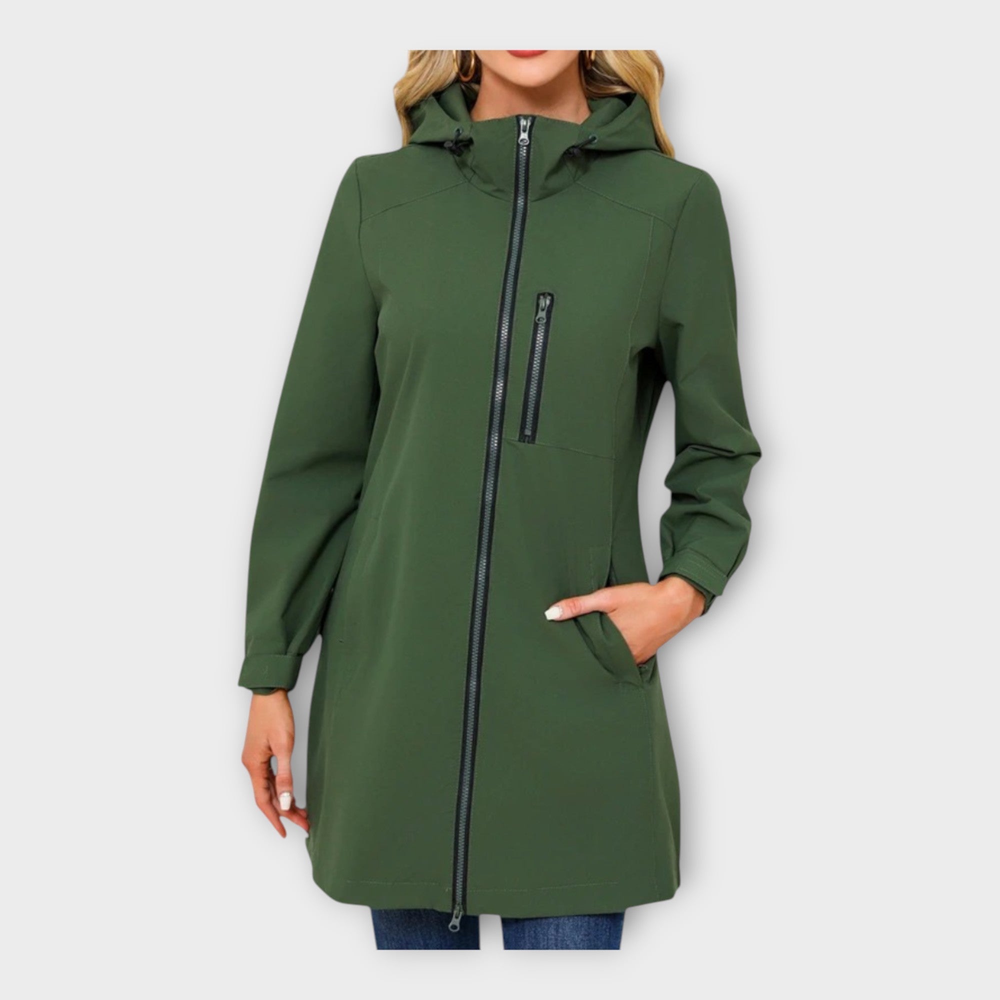 Chaqueta larga impermeable con capucha