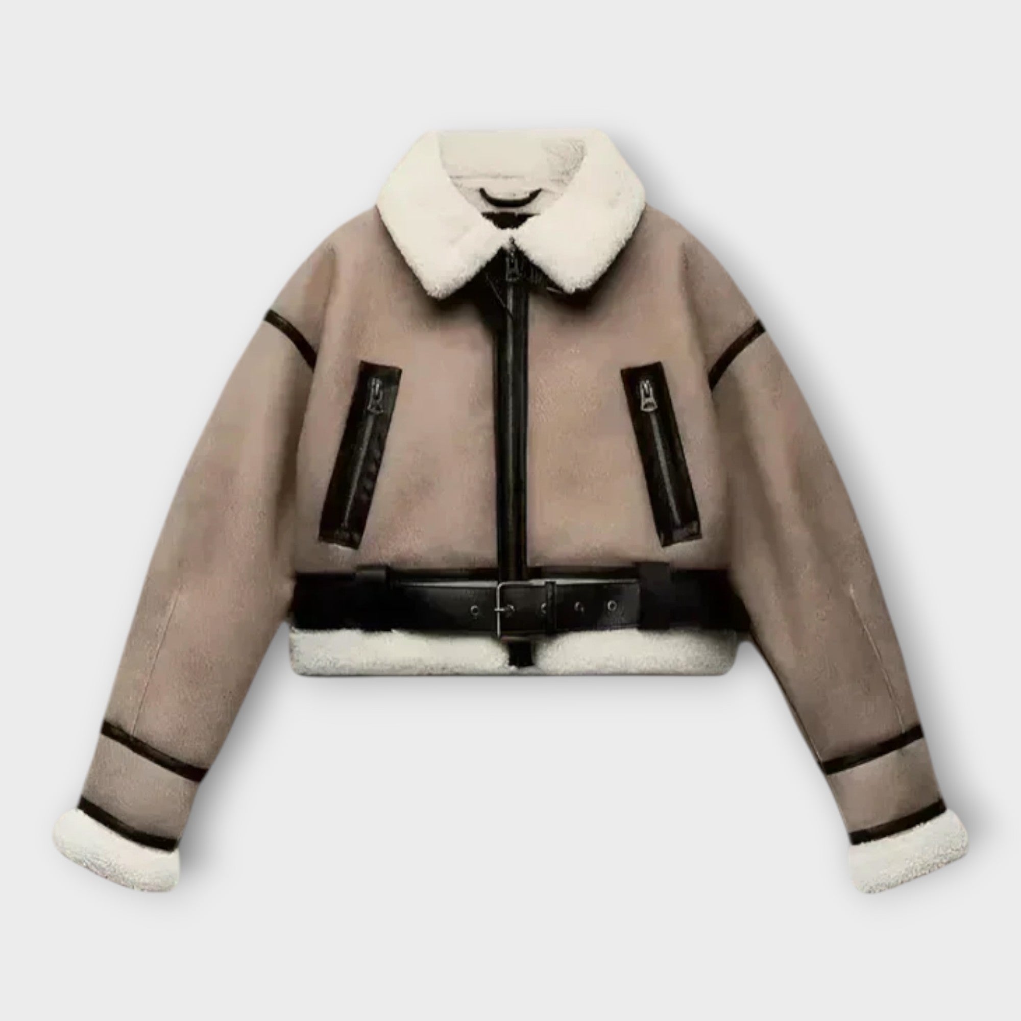 Chaqueta de cuero con forro y cinturón