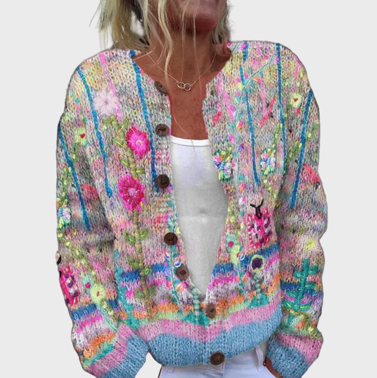 Elegante chaleco de punto con estampado floral