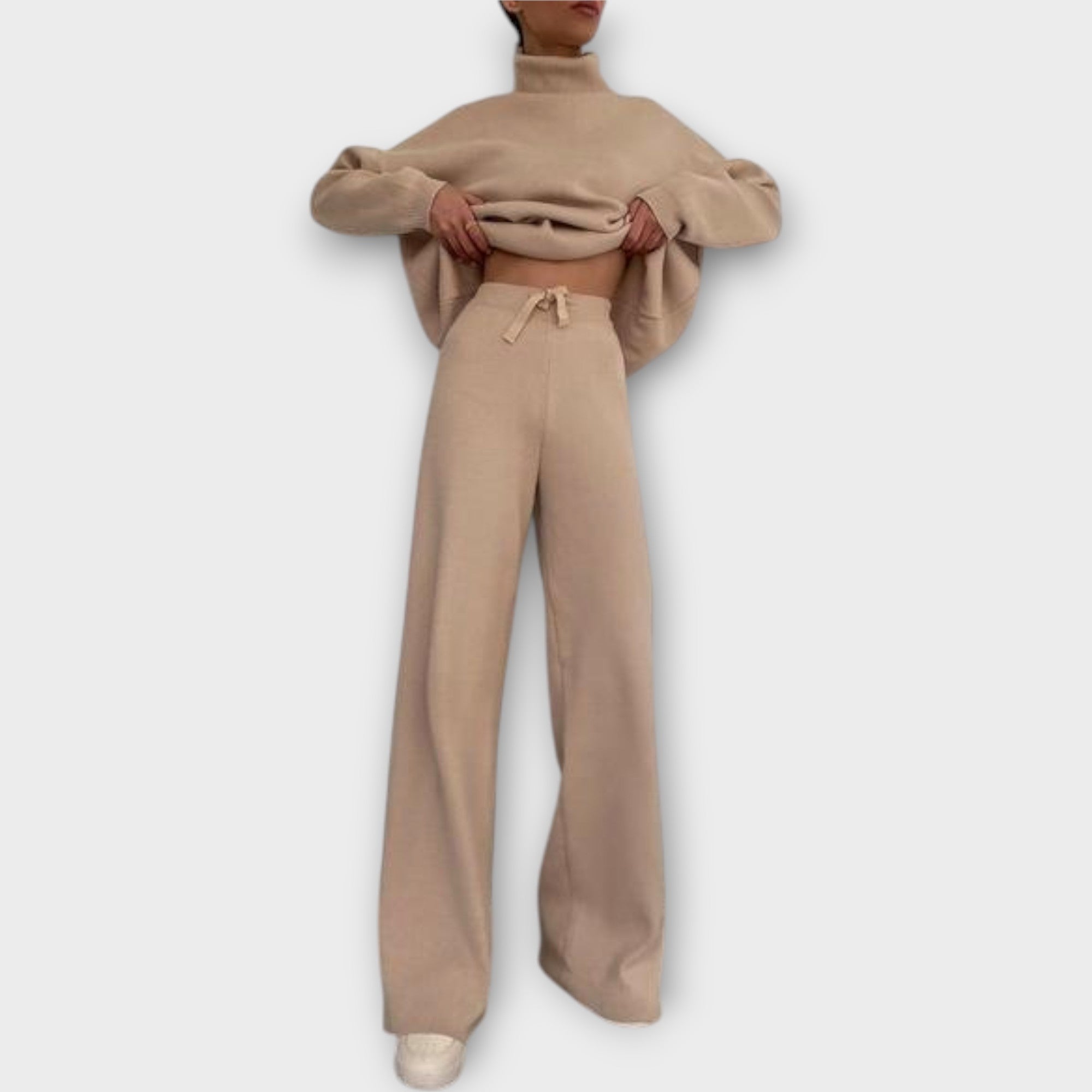 Conjunto de punto con cuello alto y pantalón