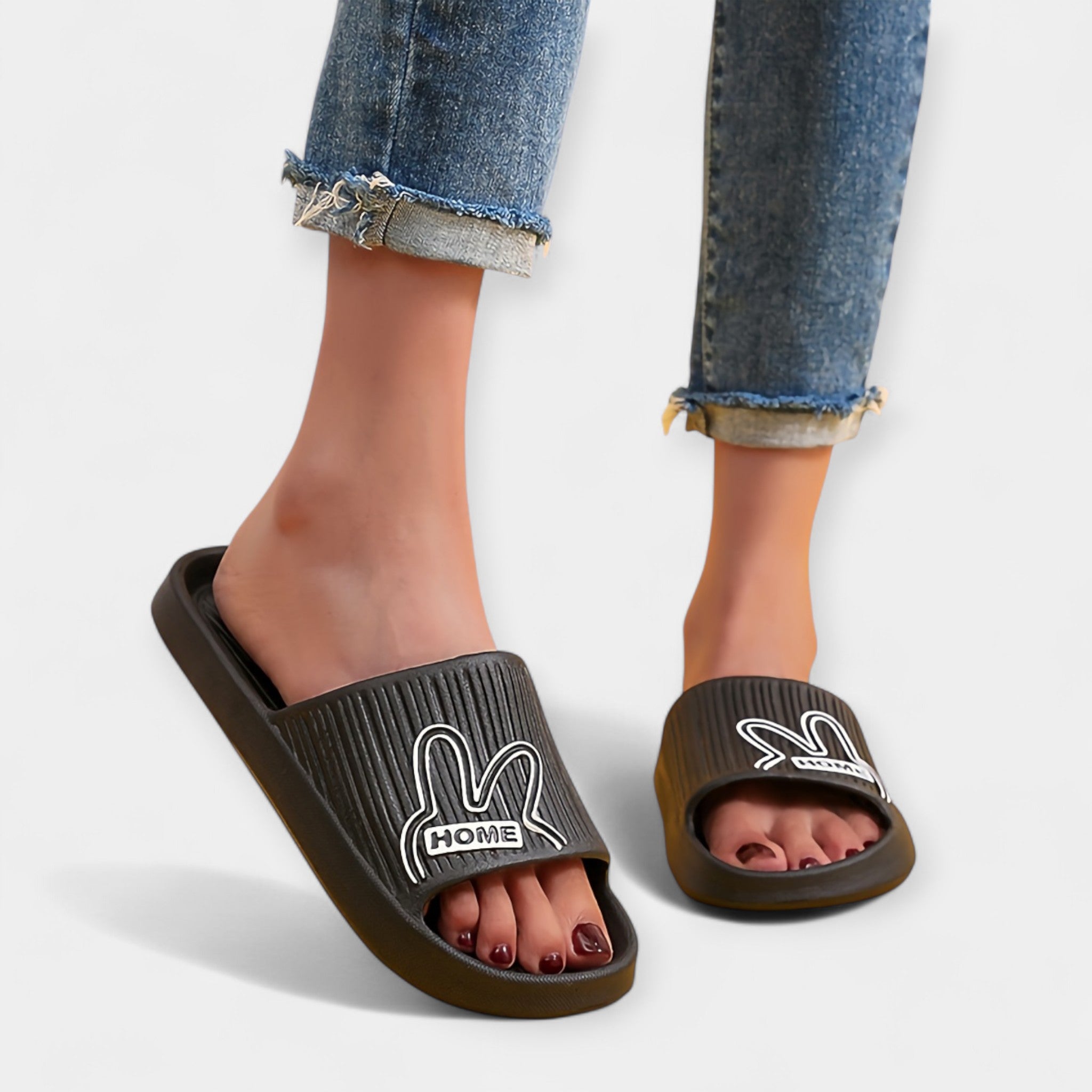 Pantuflas Femeninas con Diseño de Cartoon y Dedos Abiertos