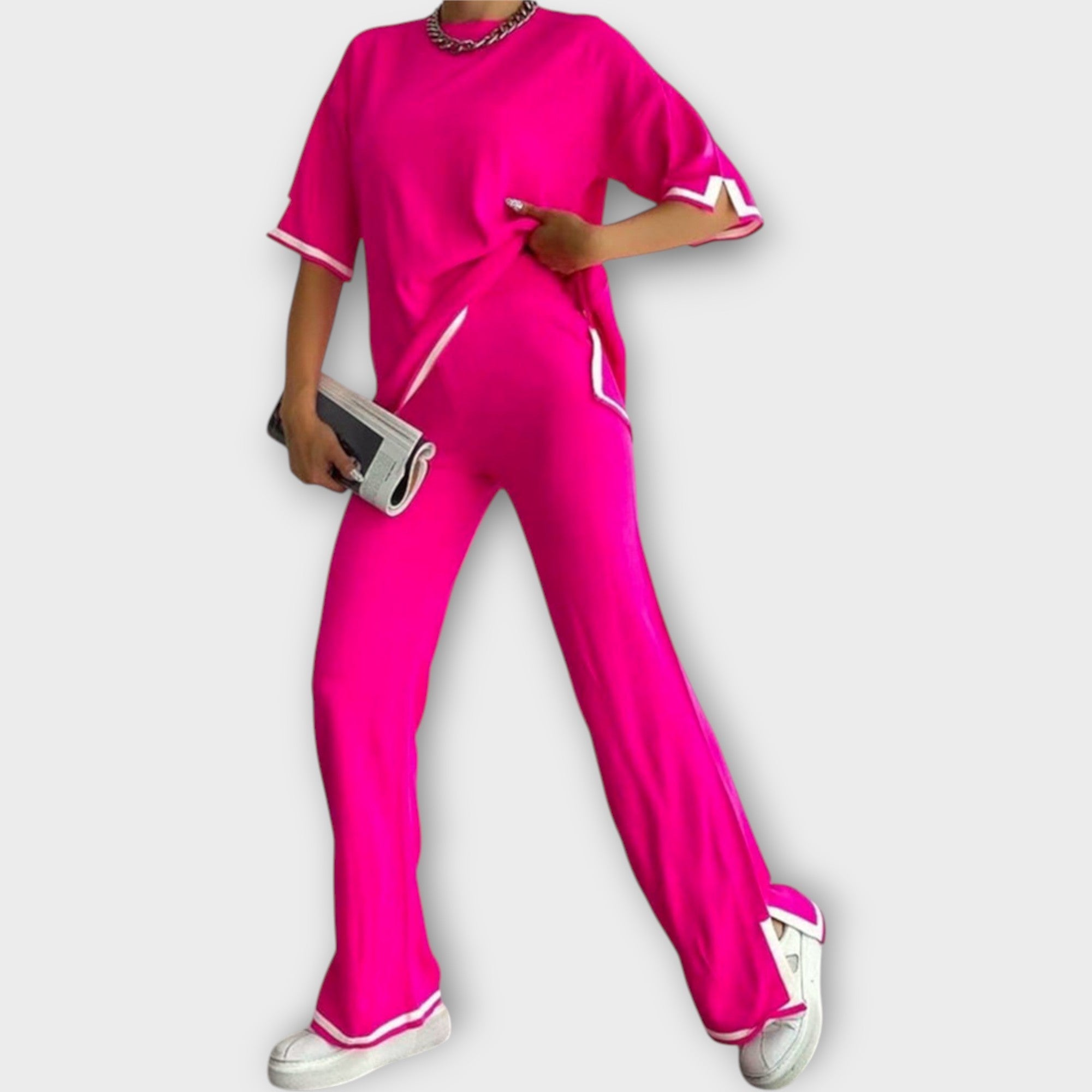 Conjunto de punto con mangas cortas y corte holgado