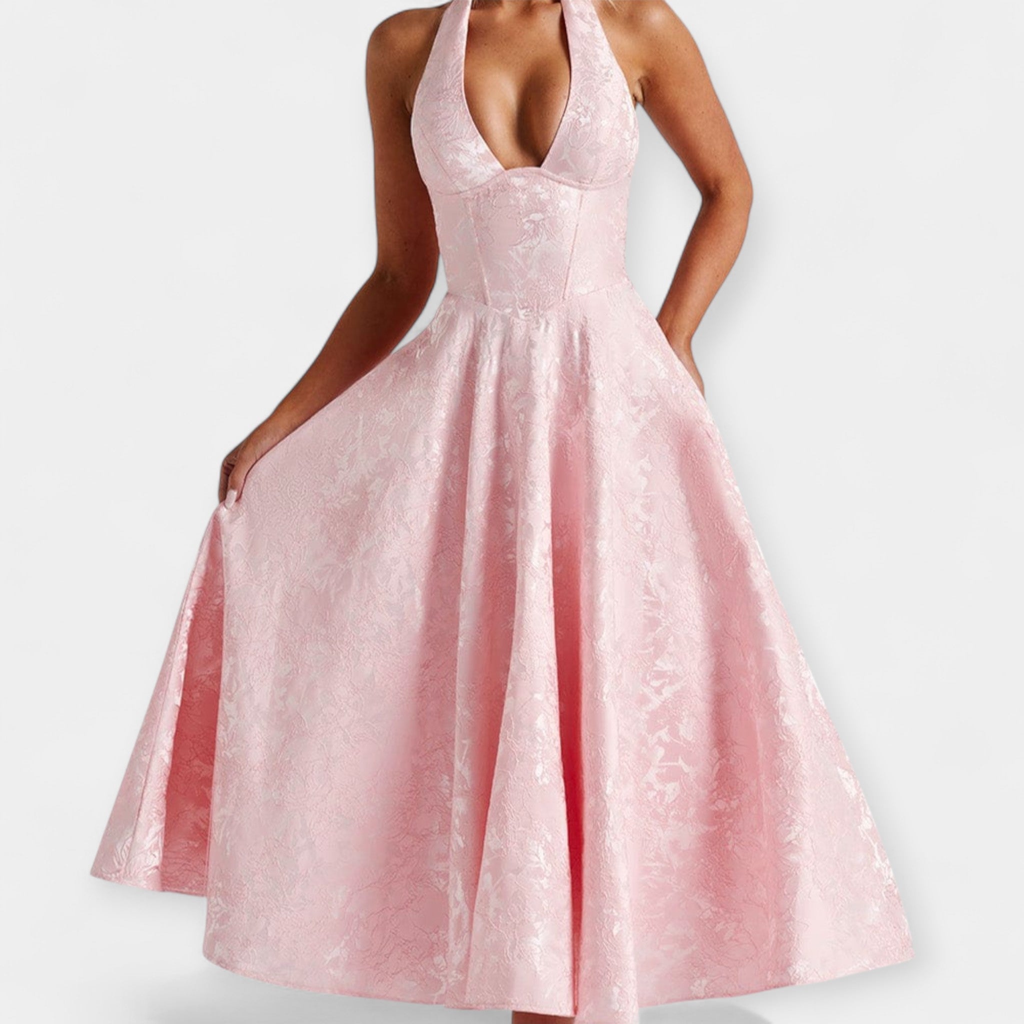 Vestido Midi con Espalda Abierta y Corsé