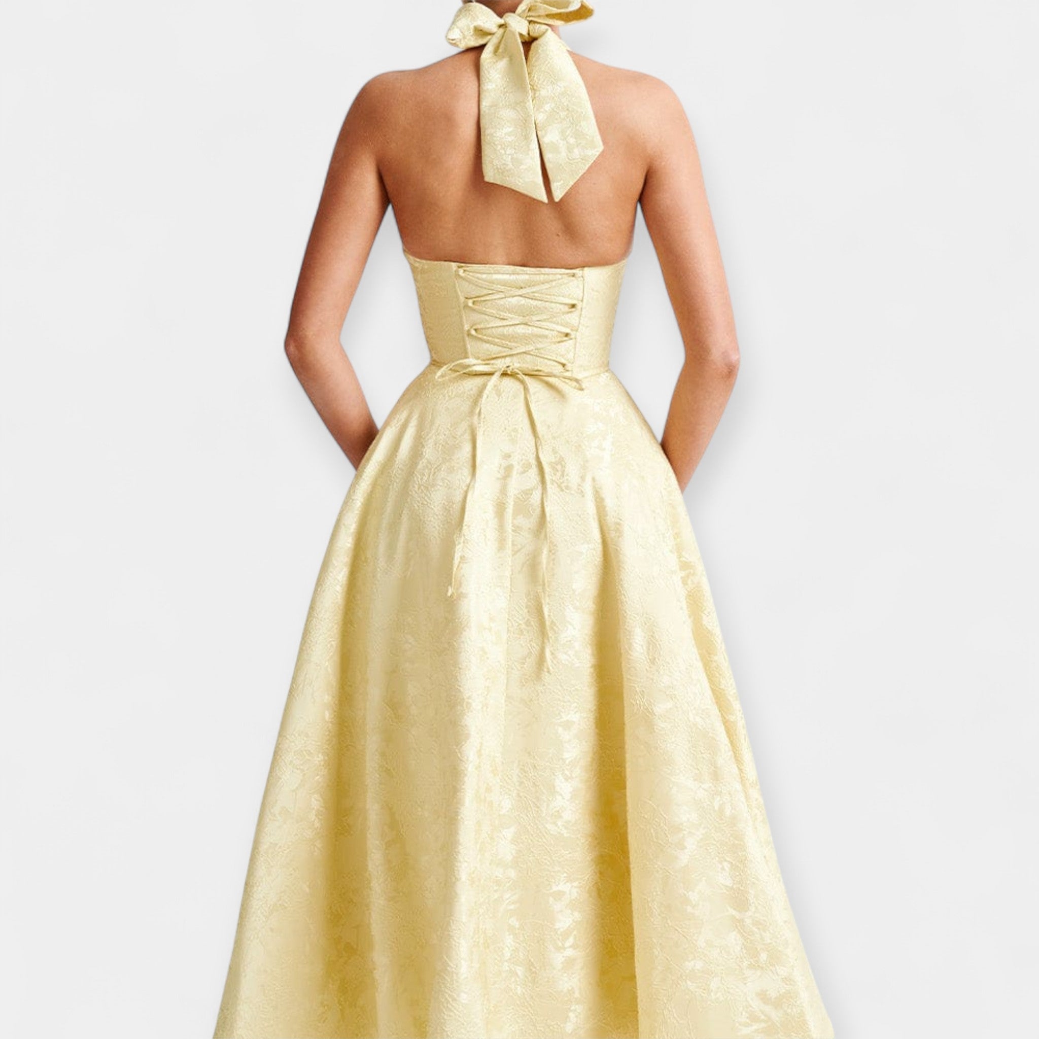 Vestido Midi con Espalda Abierta y Corsé