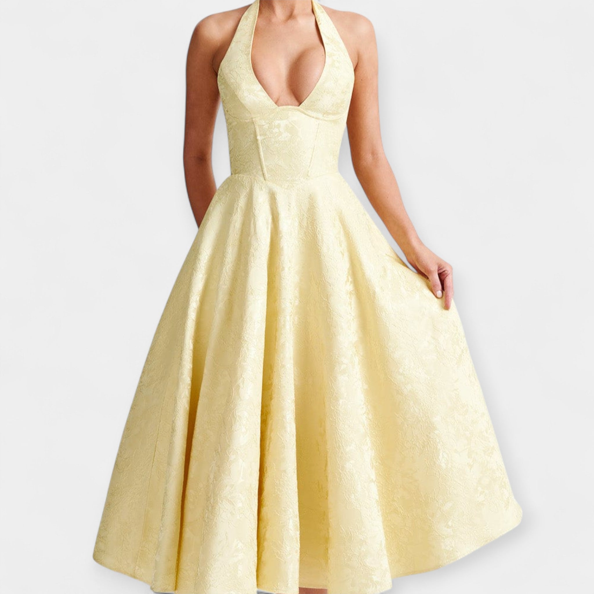 Vestido Midi con Espalda Abierta y Corsé