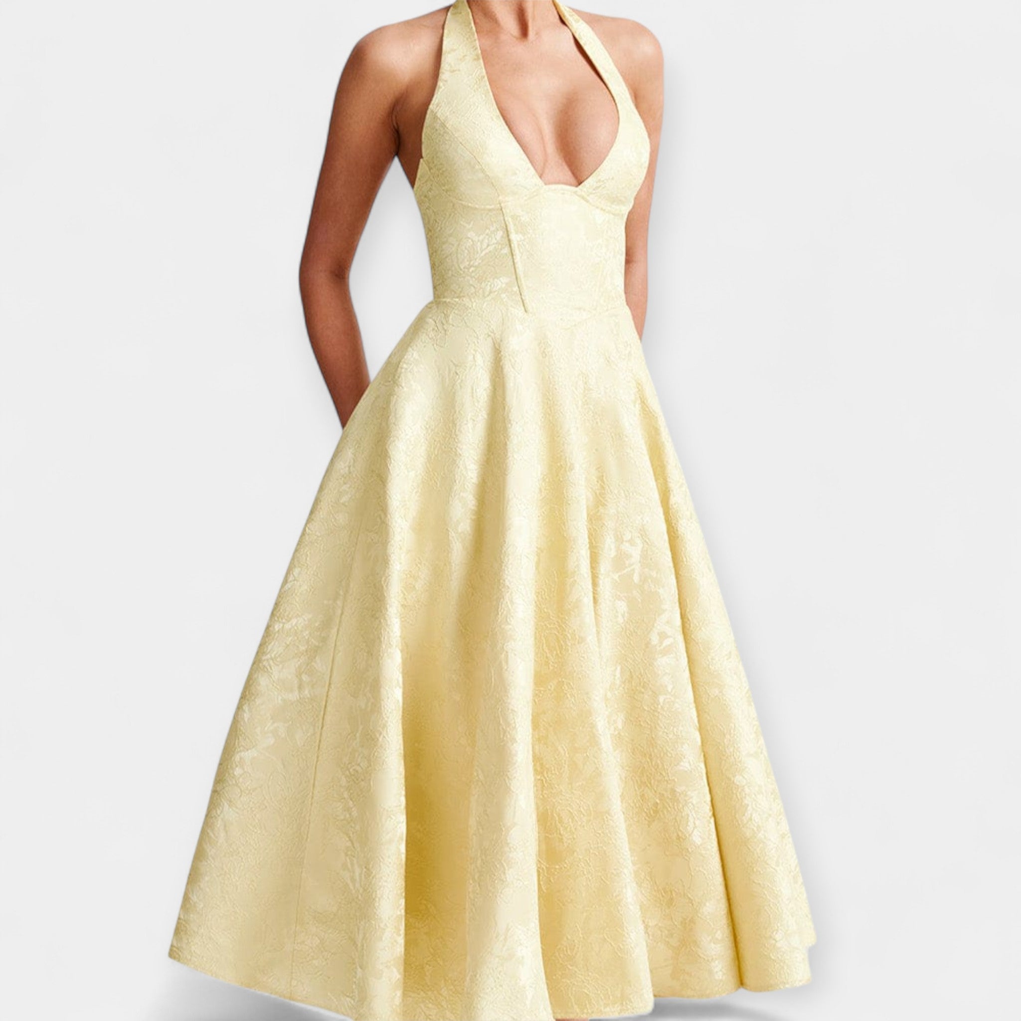 Vestido Midi con Espalda Abierta y Corsé