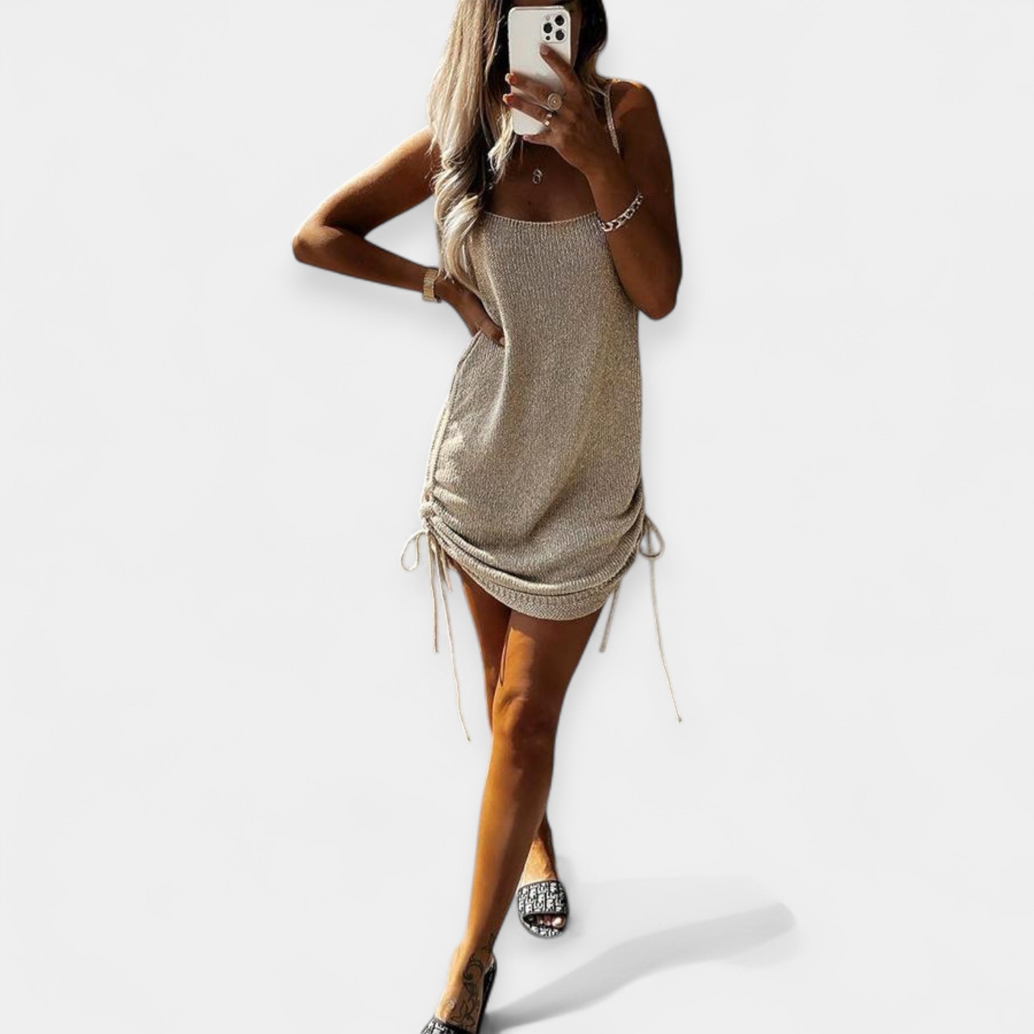 Vestido de Punto Sin Mangas con Lazo