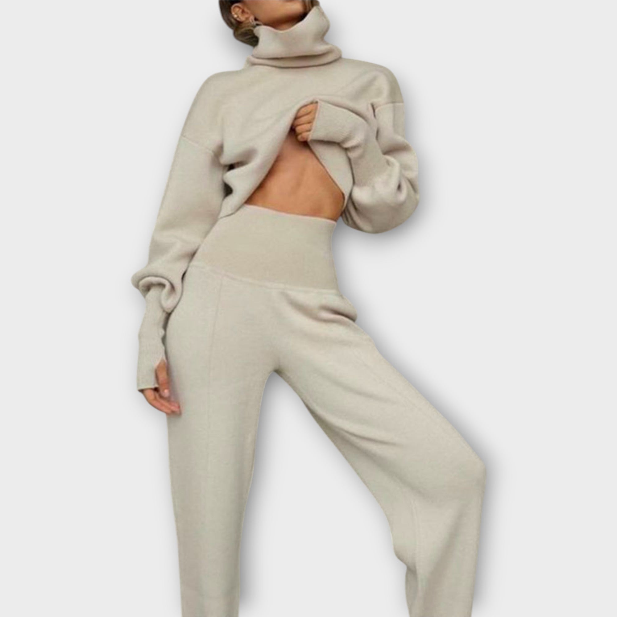 Conjunto de punto con cuello alto y corte relajado