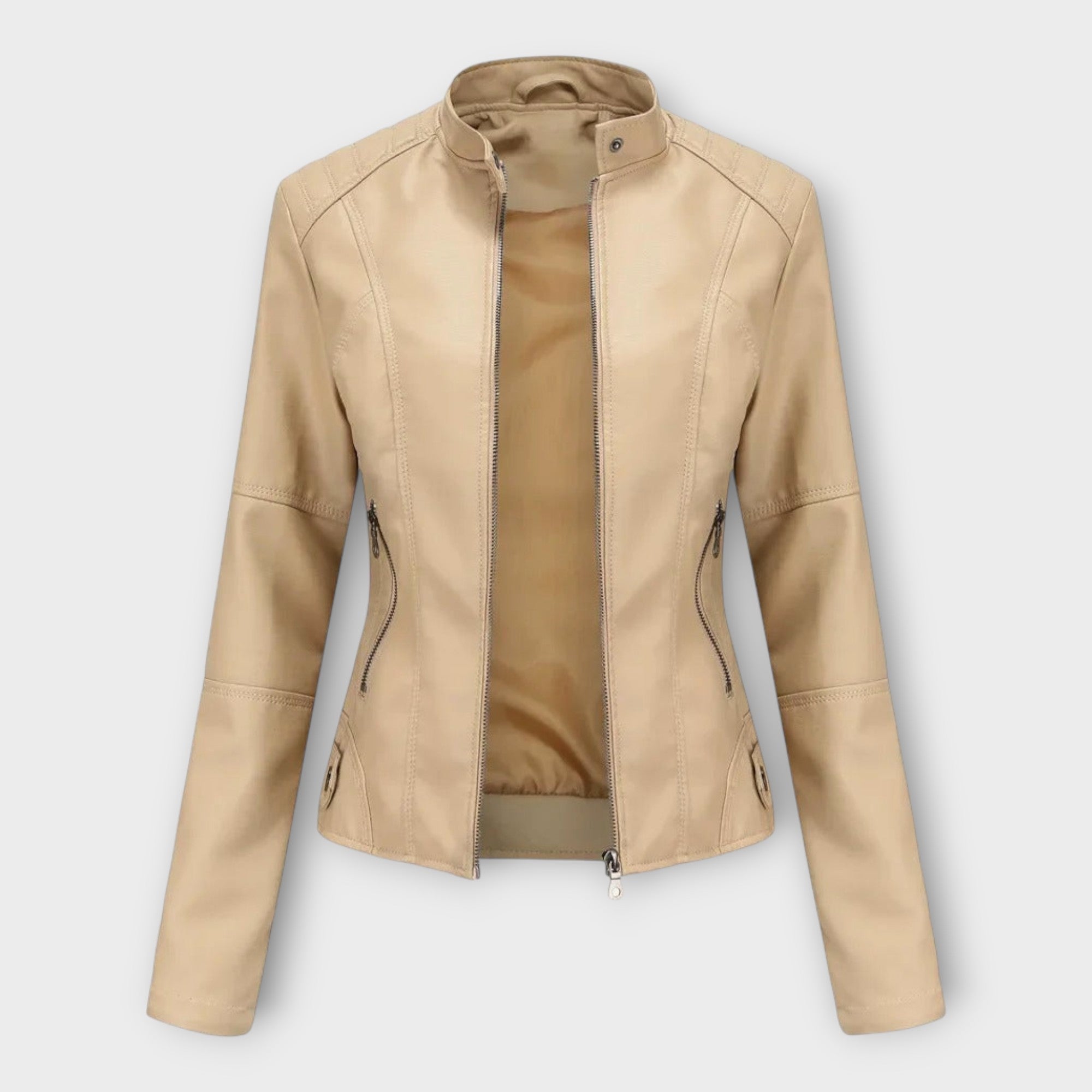 Elegante chaqueta de cuero de línea moderna y estilo atemporal