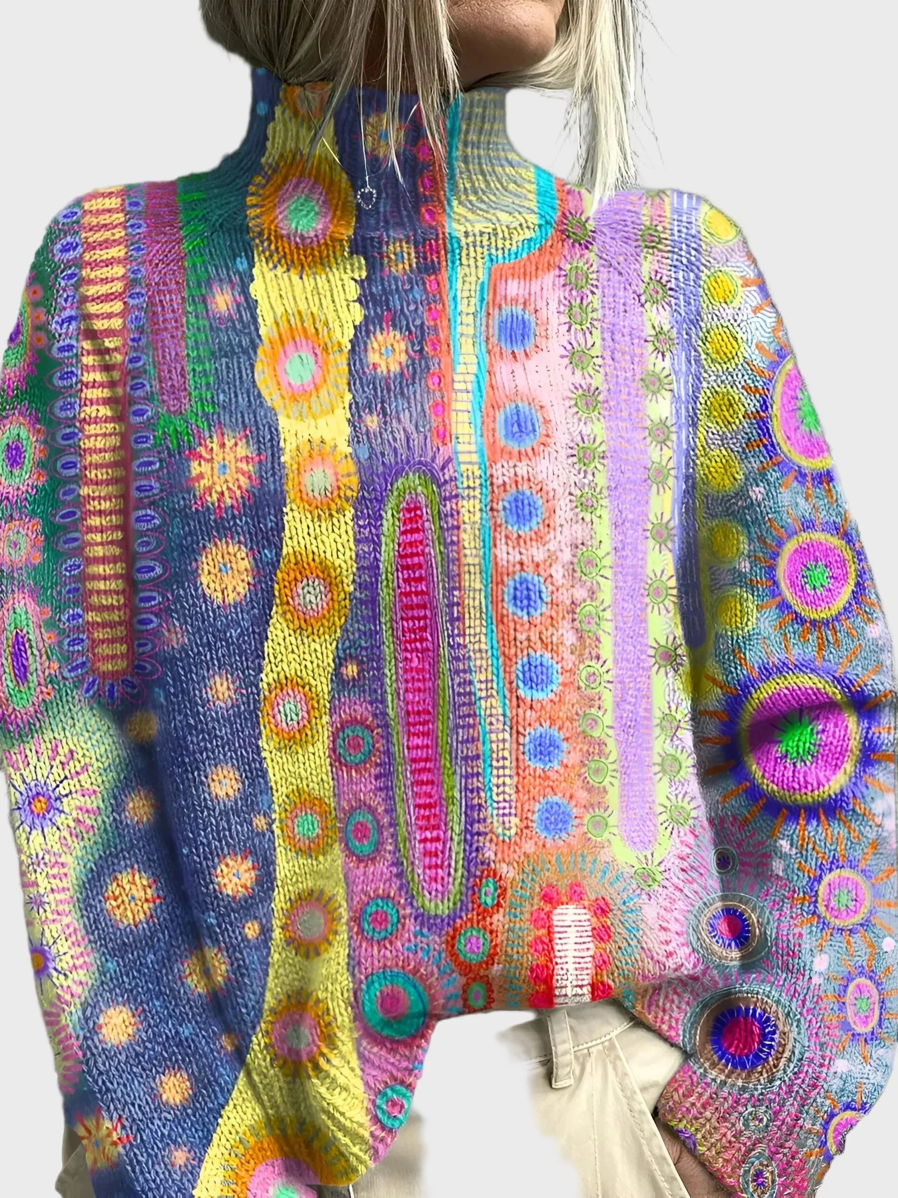 Jersey de cuello alto de punto con estampado de sol