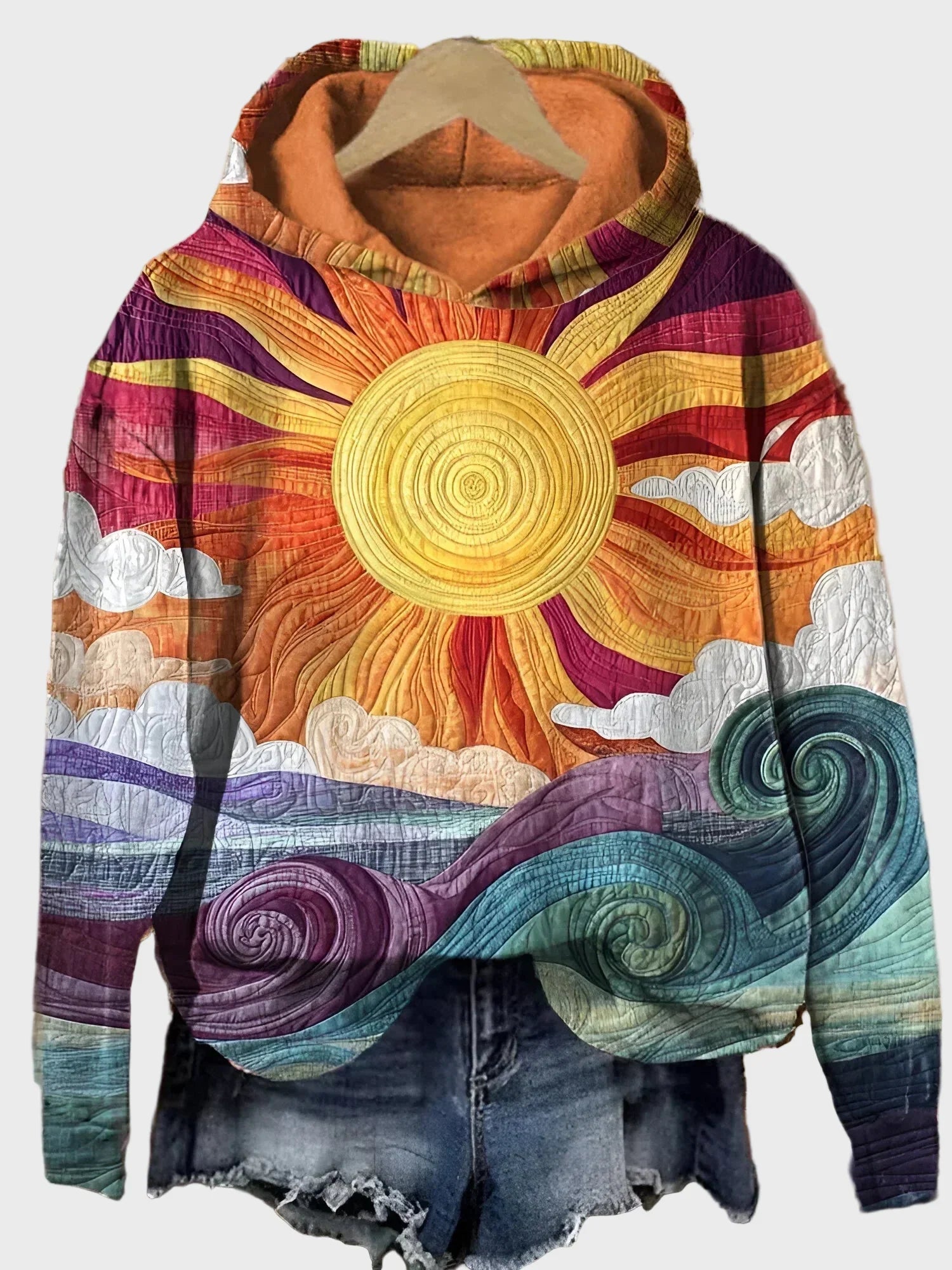 Sudadera retro con estampado de rayos de sol