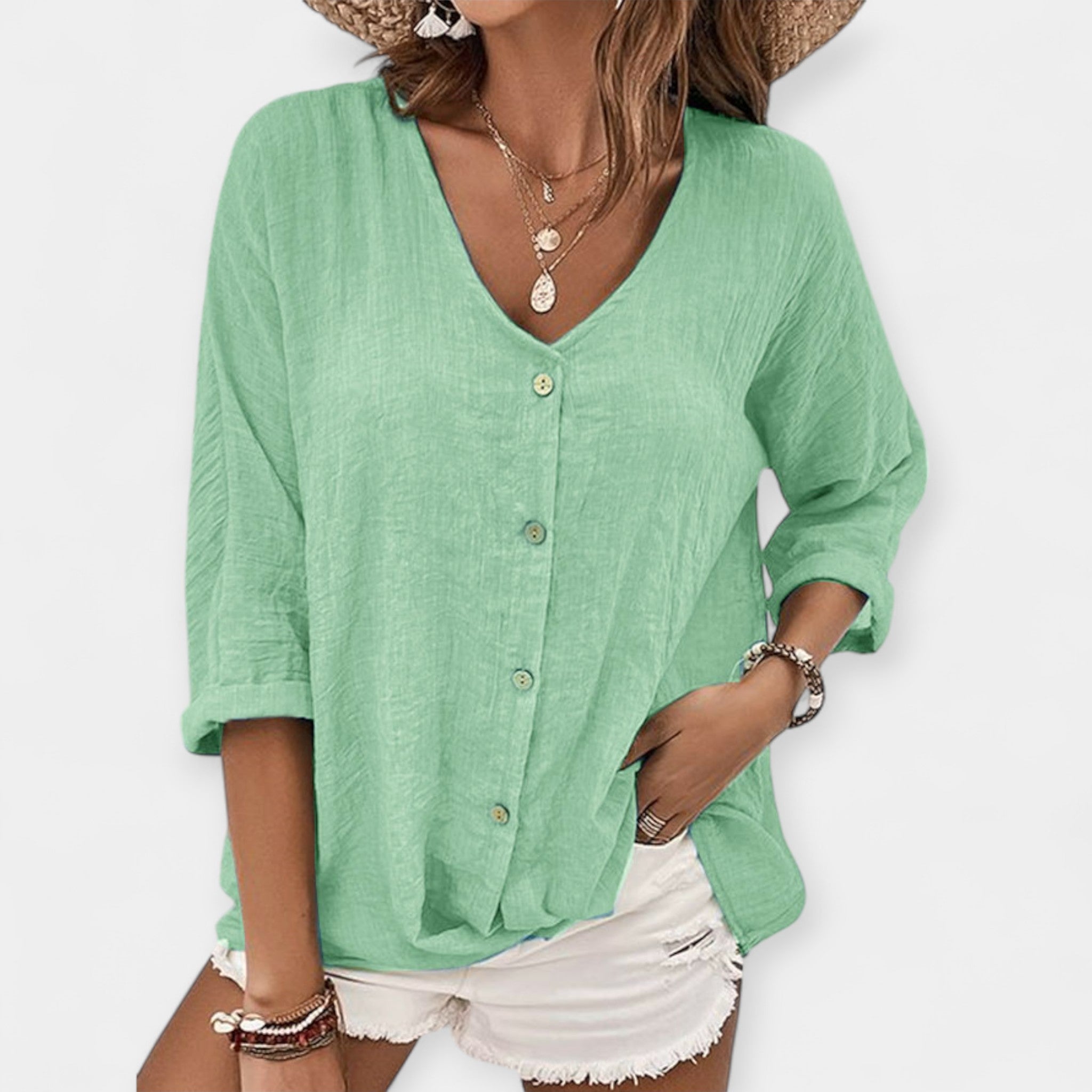 Camisa Ligera de Lino con Escote en V